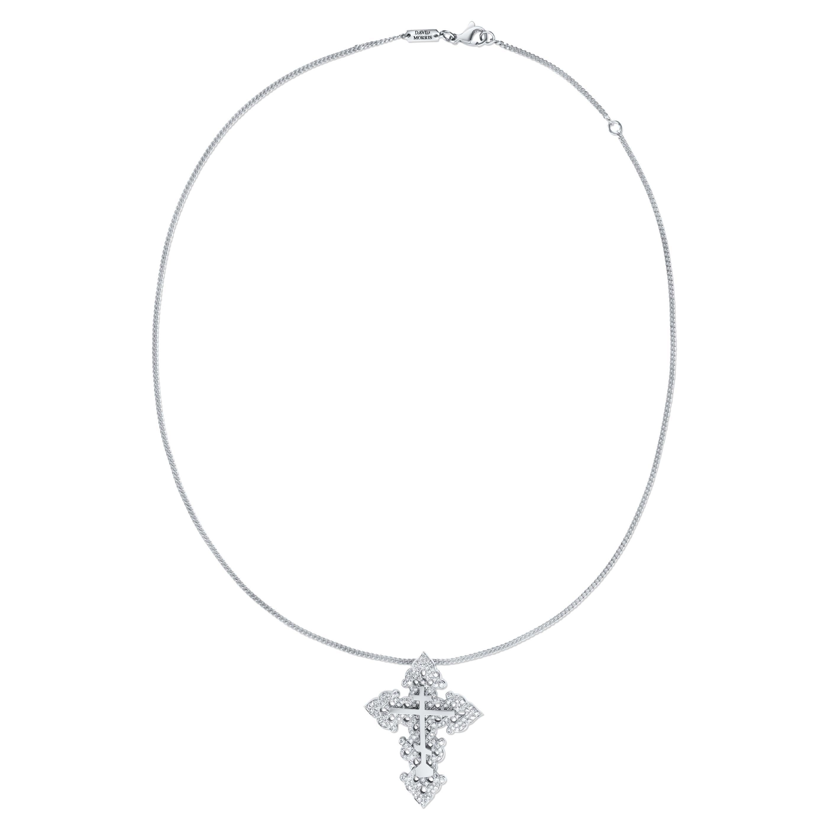David Morris 18 ct White Gold 1.04 ct Diamond Cross Necklace For Sale