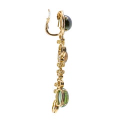 David Morris 18 K Yellow Gold Green Tourmaline, Diamond, Sapphire Drop Earrings