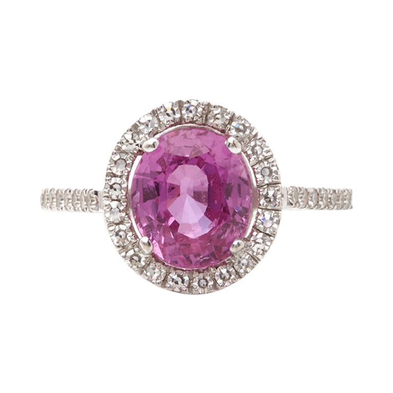 David Morris 18 Karat Gold Oval Cut Pink Sapphire and Diamond Cocktail Ring