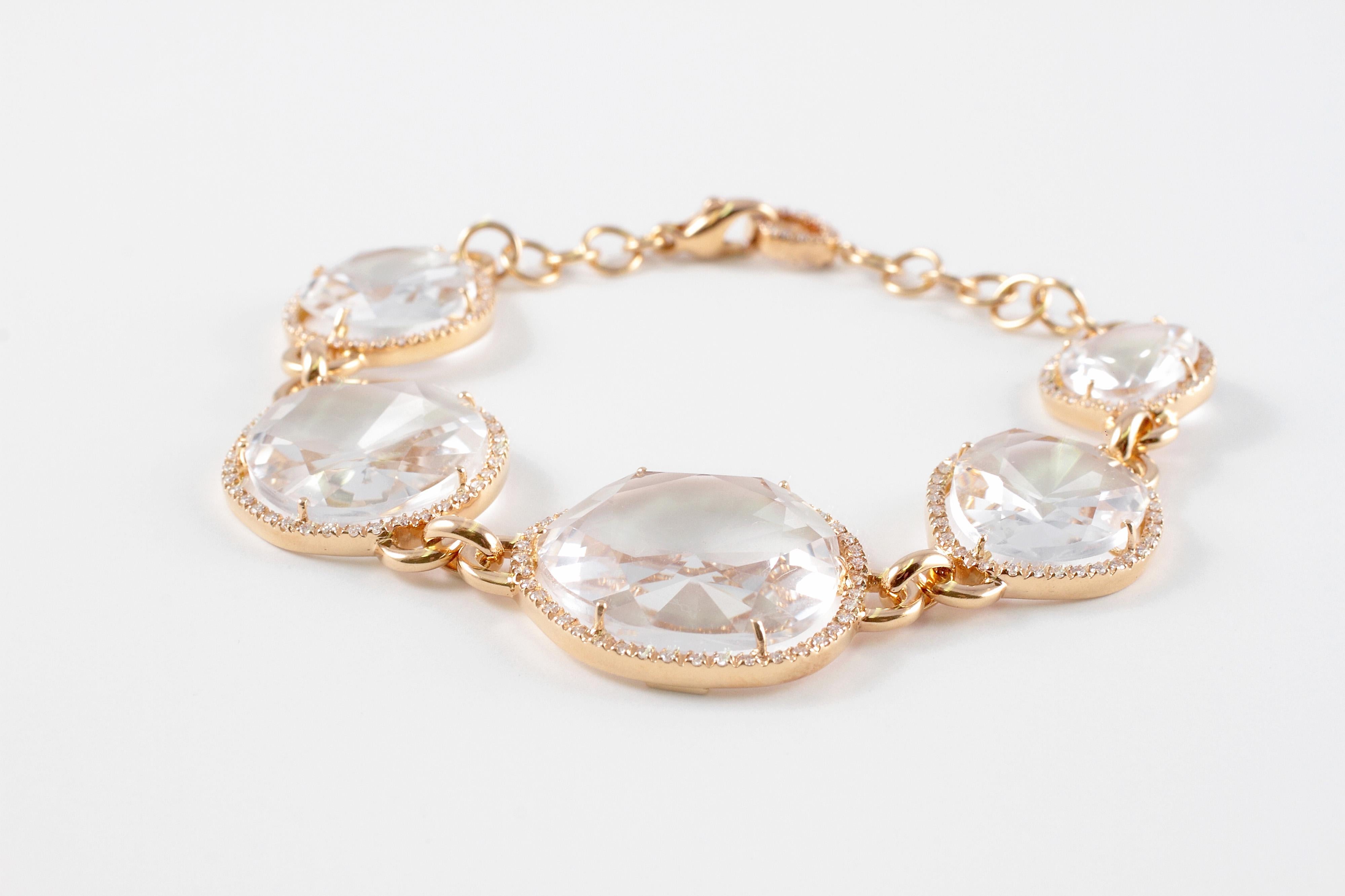 Bracelet David Morris en or rose 18 carats, quartz 56,50 carats et diamants 1,84 carat Bon état - En vente à Dallas, TX