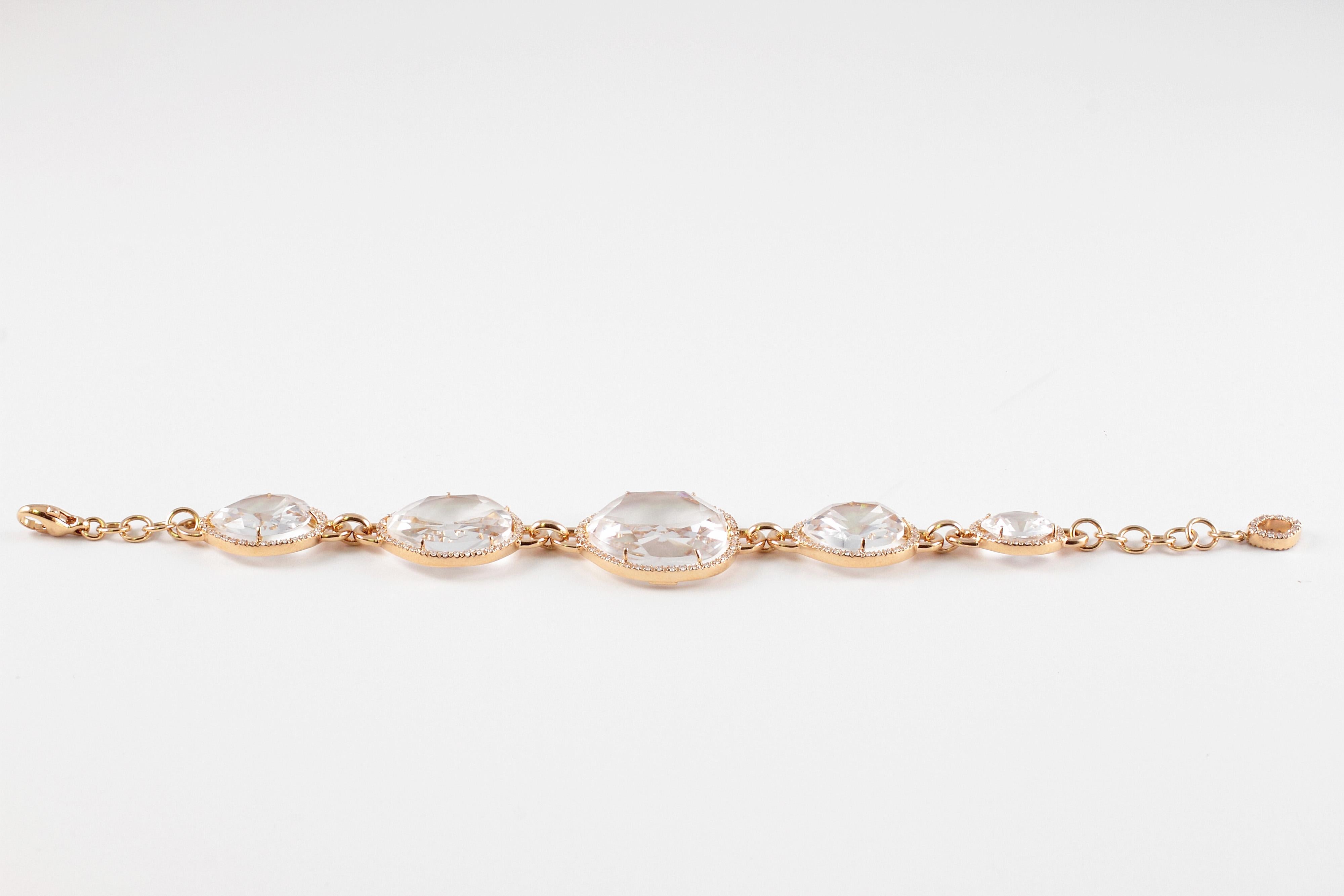 Bracelet David Morris en or rose 18 carats, quartz 56,50 carats et diamants 1,84 carat en vente 1
