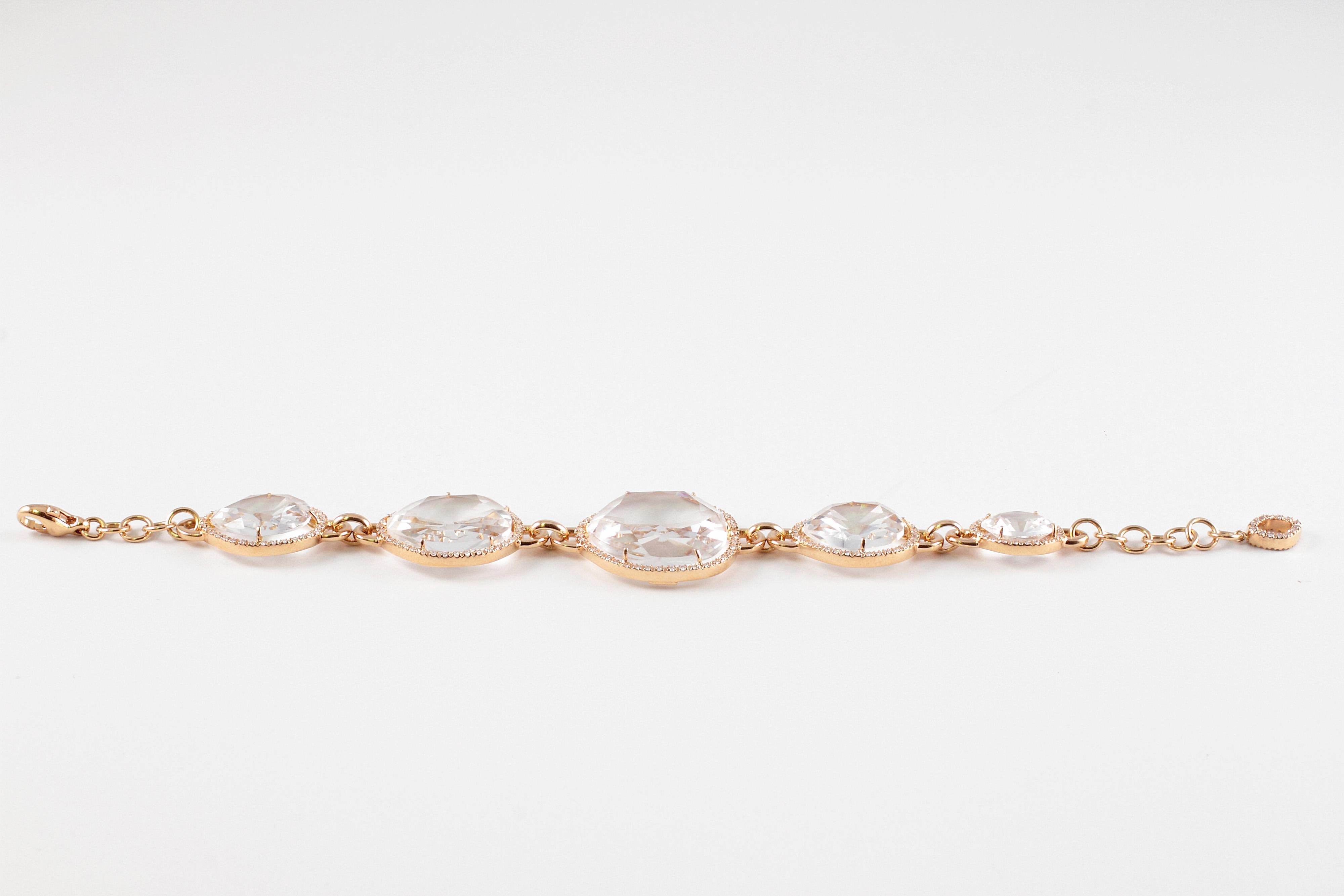 David Morris 18 Karat Rose Gold 56.50 Carat Quartz 1.84 Carat Diamond Bracelet For Sale 1