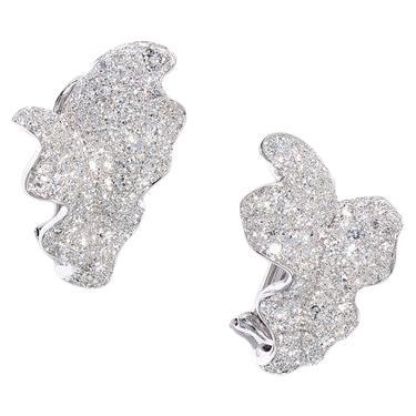 David Morris, boucles d'oreilles feuille en or blanc 18 carats et diamants 