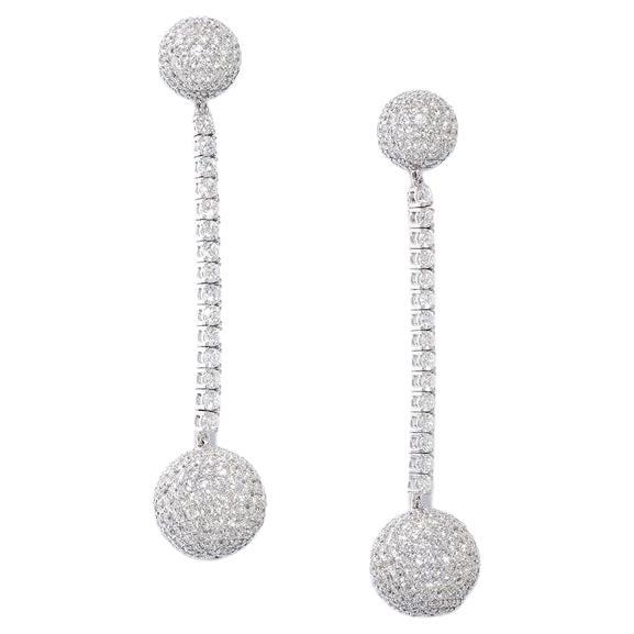 David Morris 18 Karat White Gold Diamond Micro Set Drop Earrings