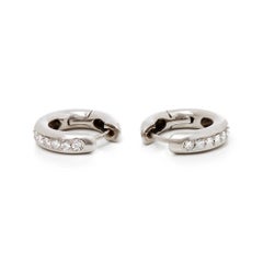 David Morris 18 Karat White Gold Round Cut Diamond Signature Hoop Earrings