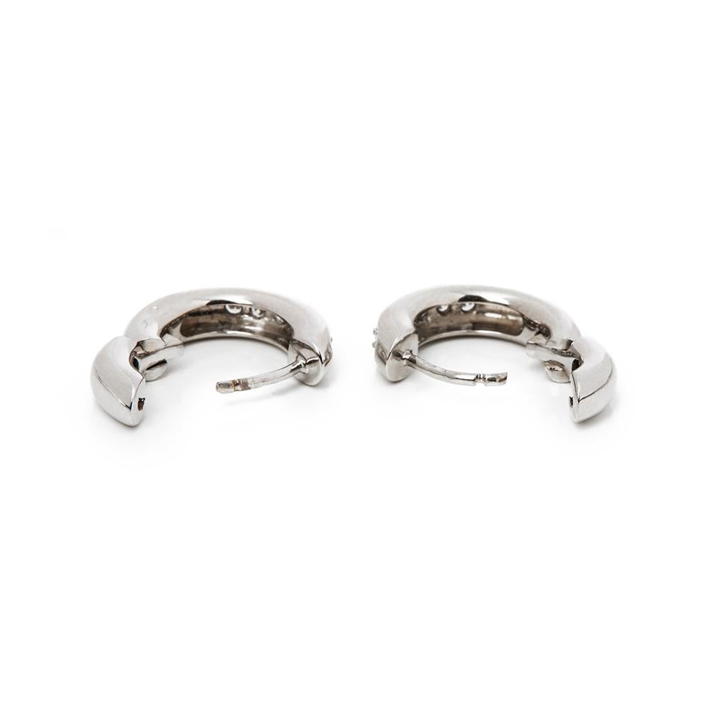Women's David Morris 18 Karat White Gold Round Cut Diamond Signature Hoop Earrings