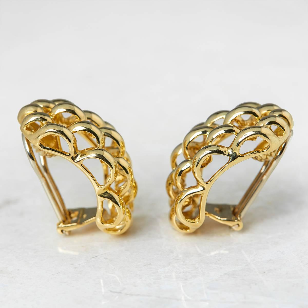David Morris 18 Karat Yellow Gold Honeycomb Clip On Earrings In Excellent Condition In Bishop's Stortford, Hertfordshire