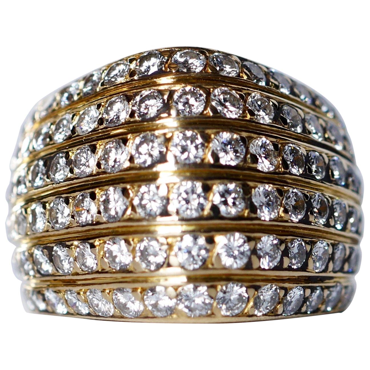 David Morris 18 Karat Yellow Gold White Round Brilliant Cut Diamond Bombé Ring For Sale