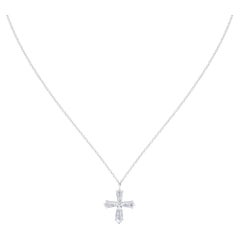 David Morris 18ct White Gold 1.27ct Cross Pendant 18ct White Gold Chain Necklace