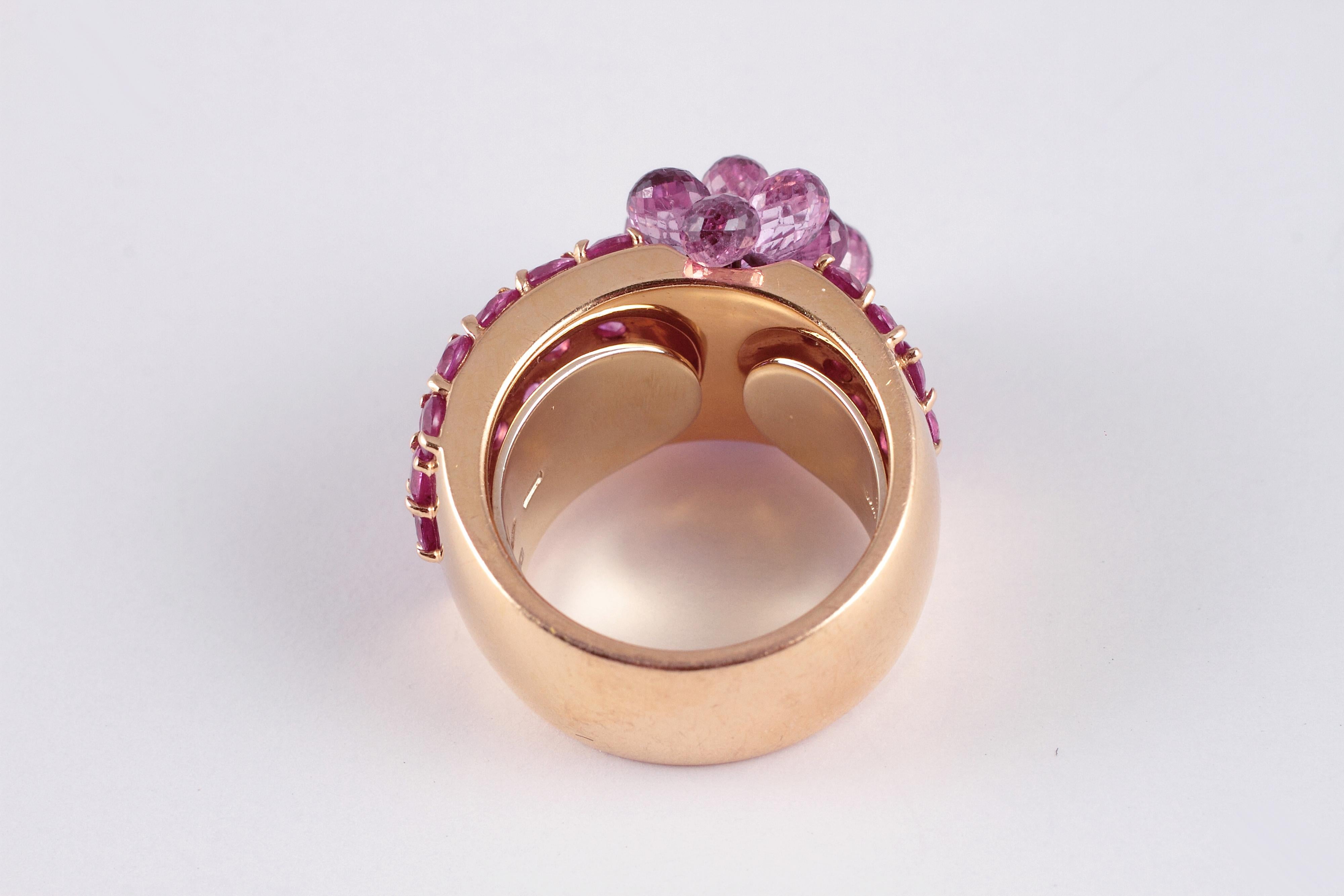 Briolette Cut David Morris 19.72 Carat Pink Sapphire Rose Gold Ring For Sale