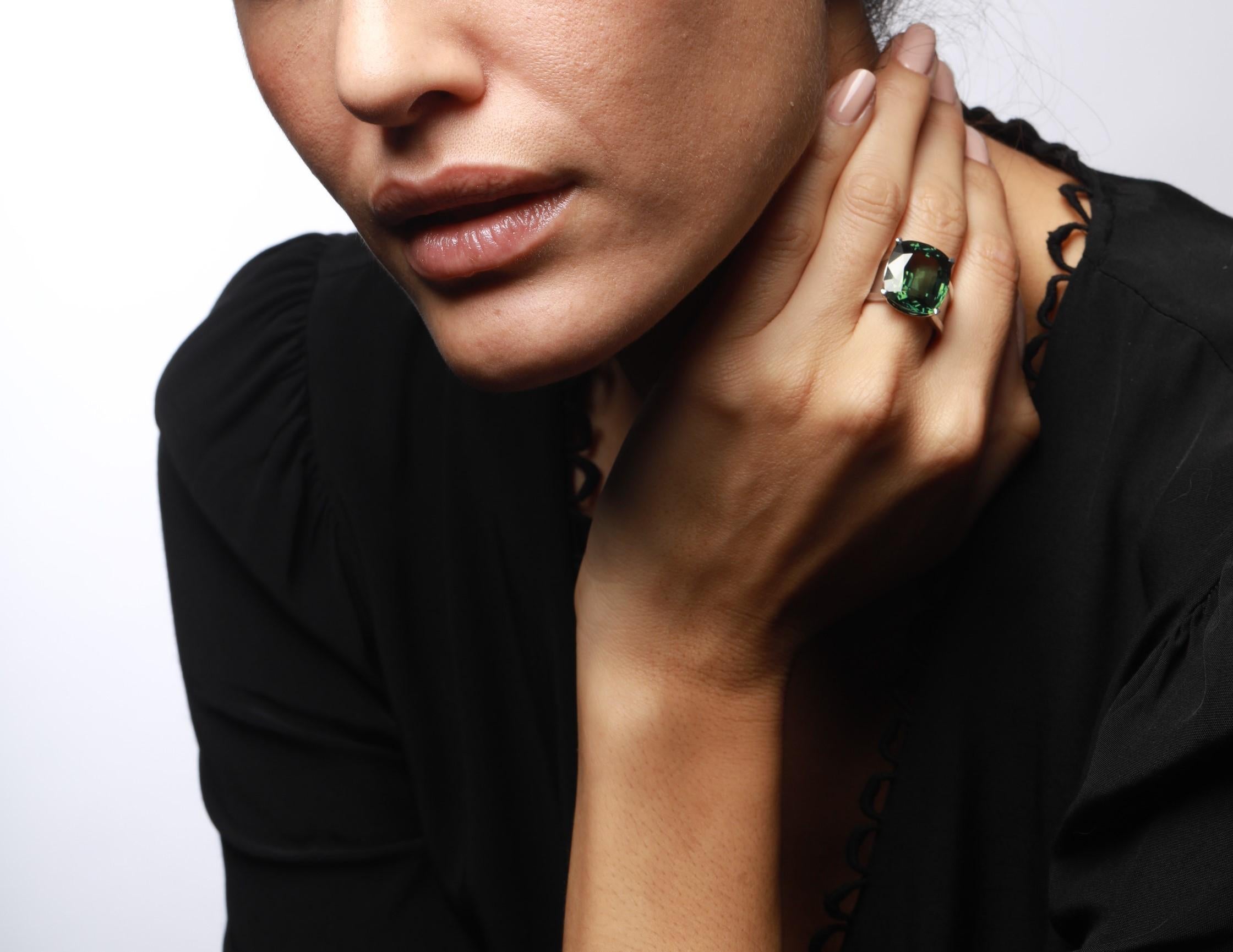 Artisan 22.70 Carat Green Sapphire Cocktail Ring