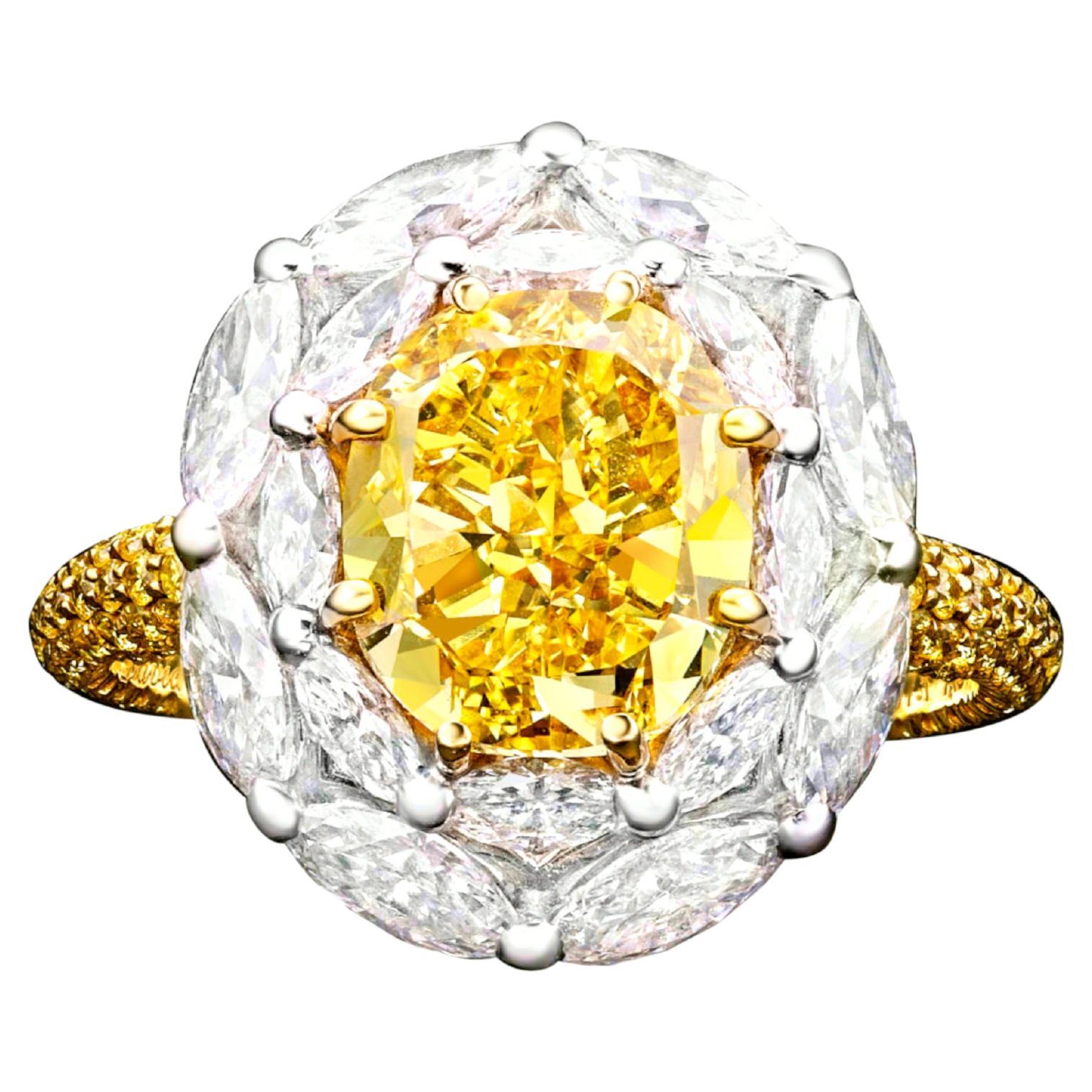 David Morris 3.61 Carat Vivid Yellow Cocktail Ring