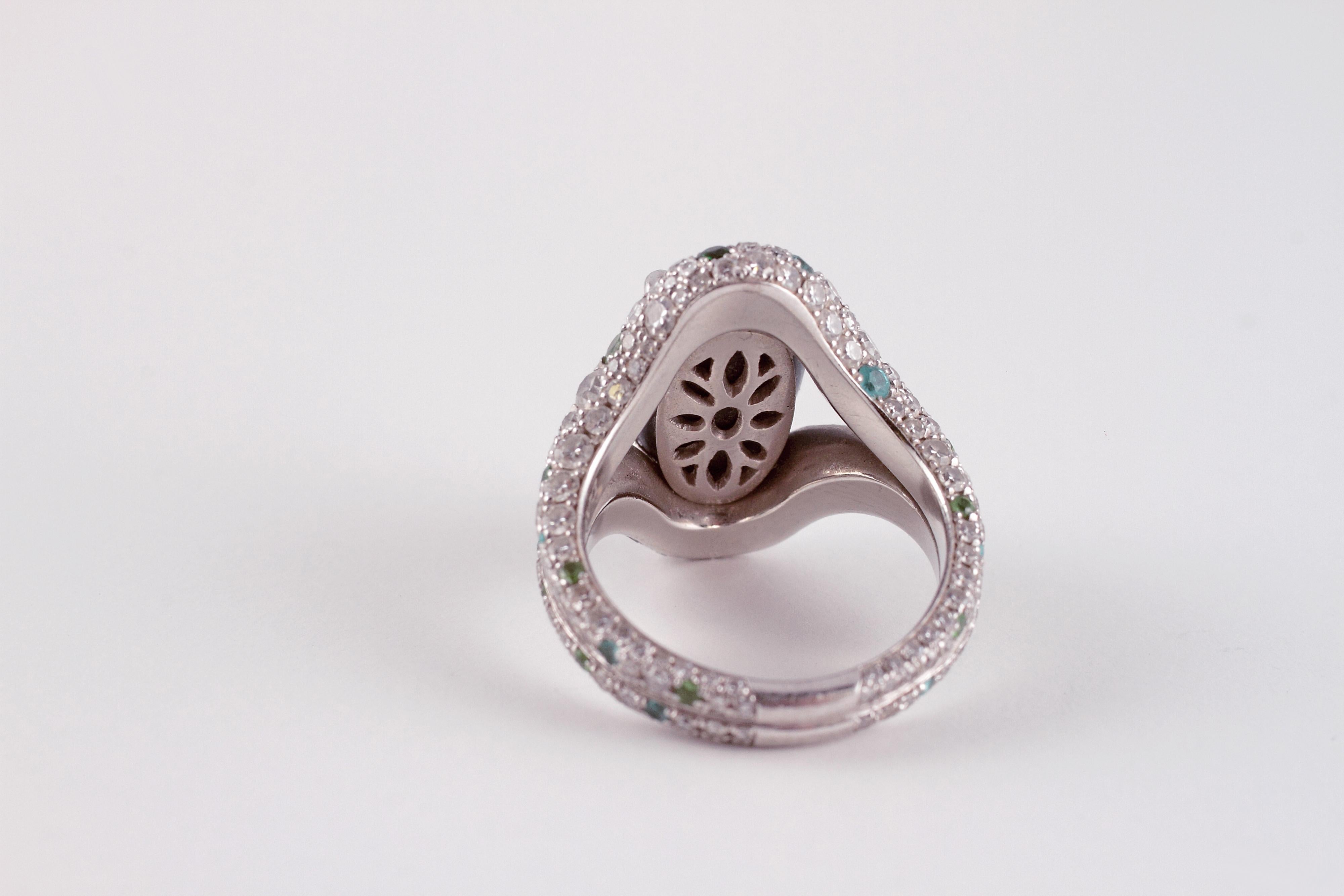 Women's David Morris 4.82 Carat Opal 2.78 Carat Diamond Tsavorite Tourmaline Ring For Sale