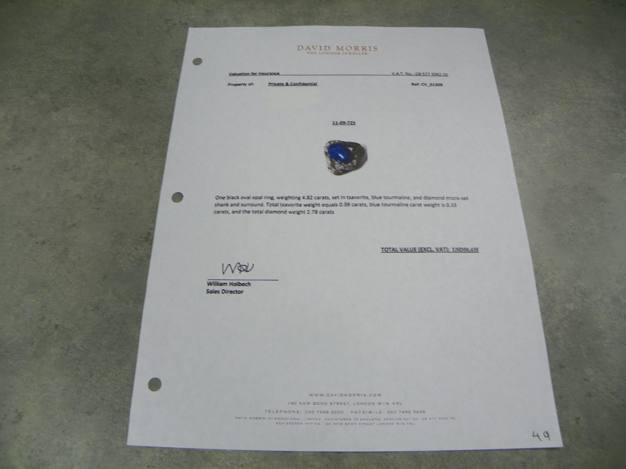 David Morris 4.82 Carat Opal 2.78 Carat Diamond Tsavorite Tourmaline Ring For Sale 1