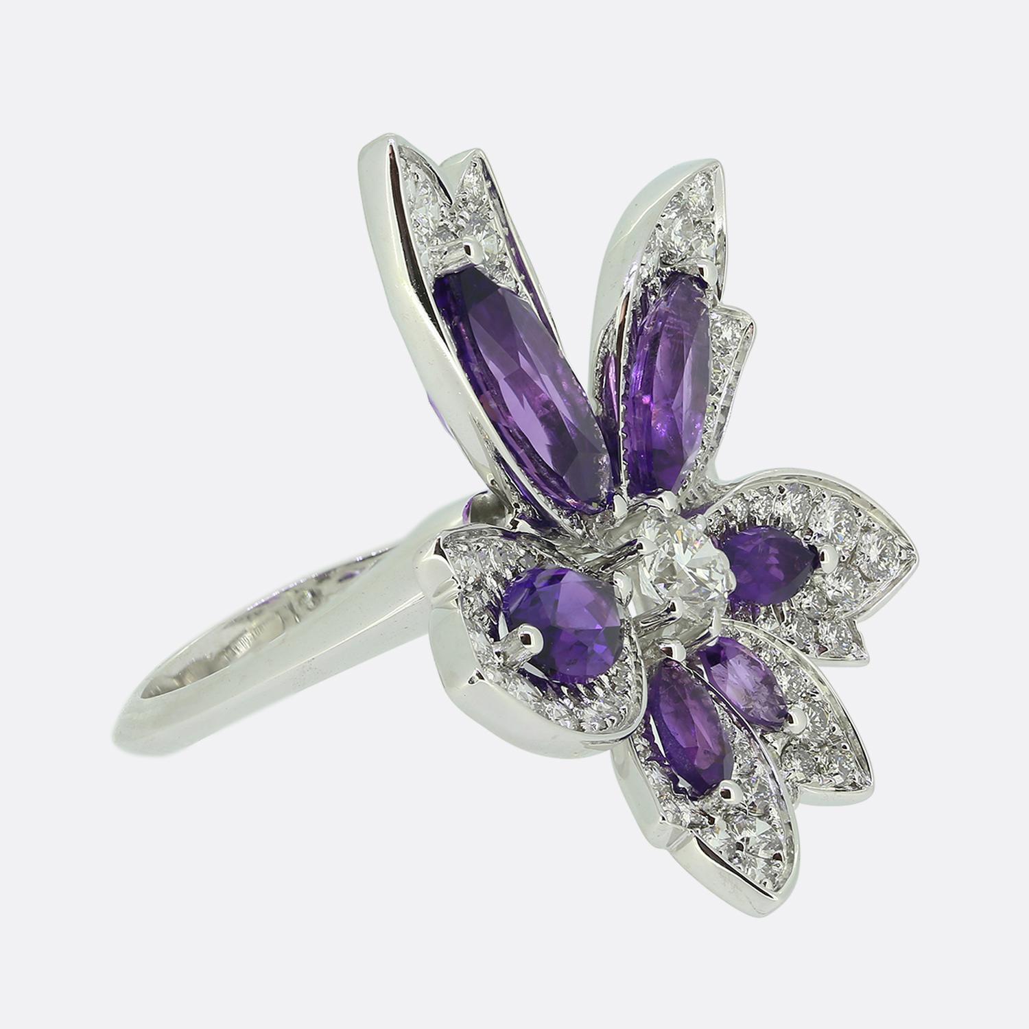 Marquise Cut David Morris Amethyst and Diamond Palm Ring