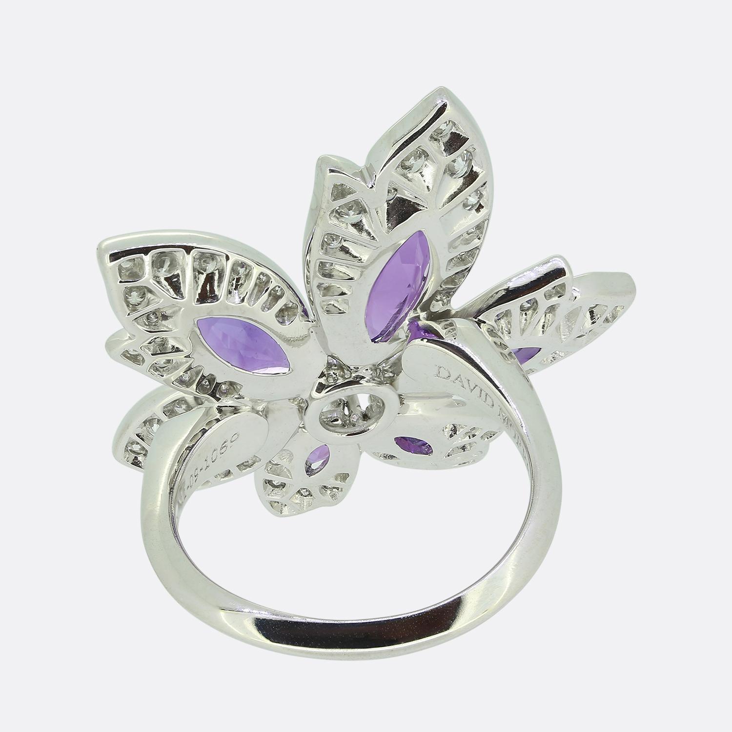 David Morris Amethyst and Diamond Palm Ring In Excellent Condition In London, GB