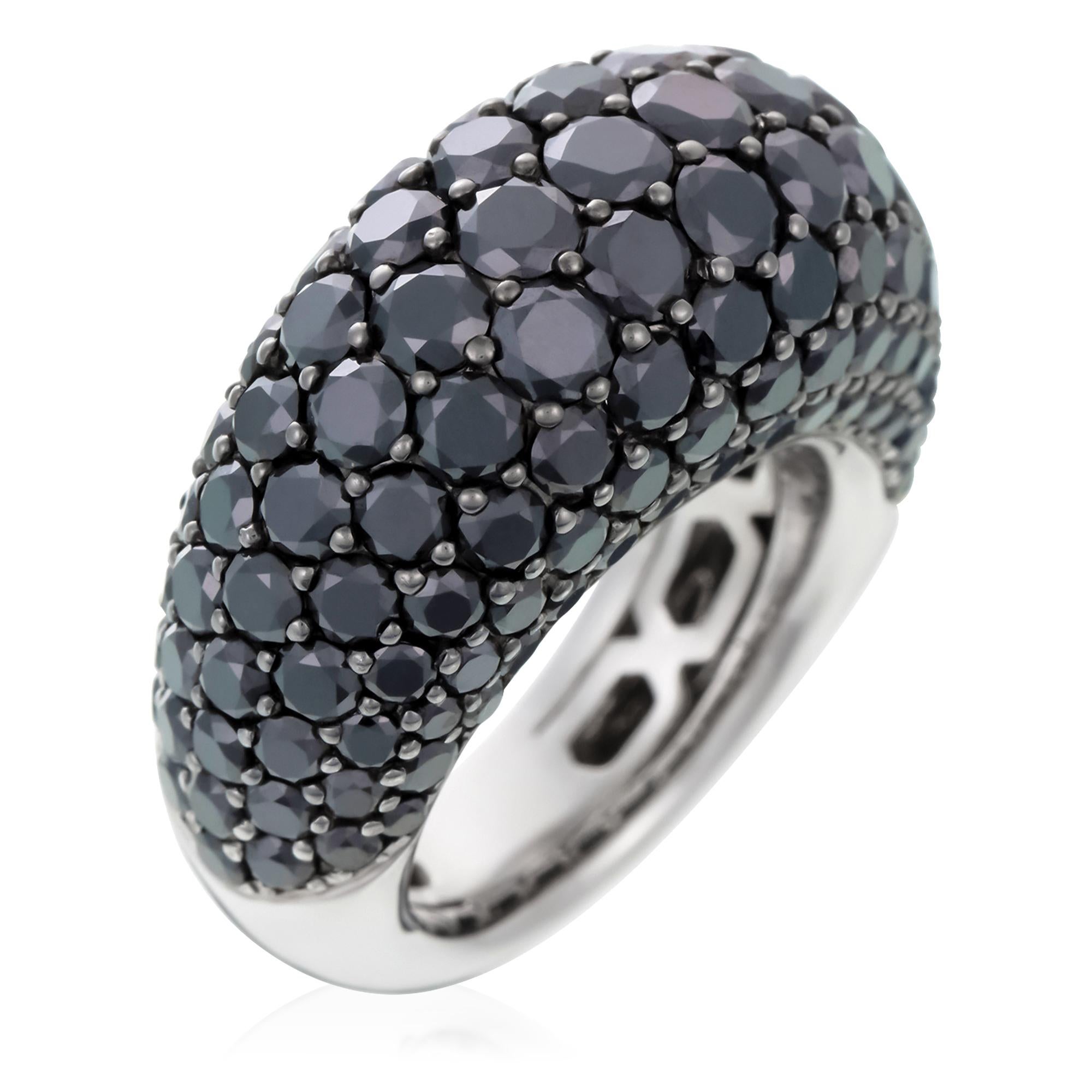 Give your jewellery collection a dramatic update with this unique black diamond ring from David Morris. The ring’s smooth, domed silhouette and minimalist, monochromatic palette nod to the House’s founding in ‘60s London and – as with many David