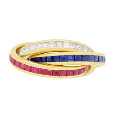 Vintage David Morris Diamond, Sapphire and Ruby Tri-Band Ring, circa 1996