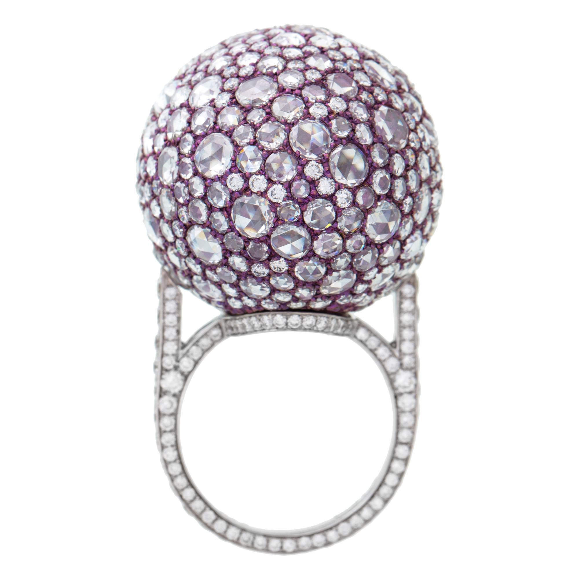 Contemporain David Morris Bague cocktail en dôme sertie de diamants taille rose et titane rose en vente