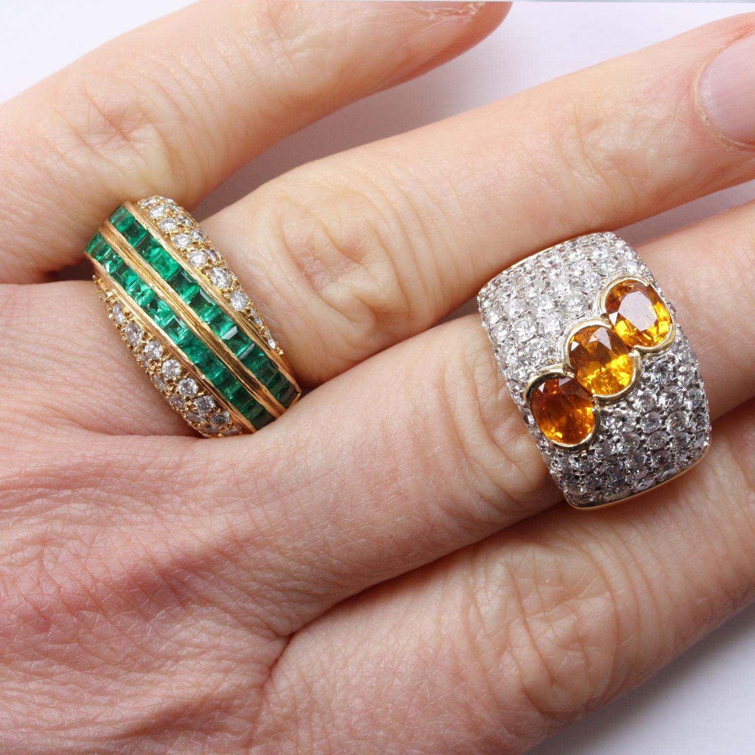 Women's or Men's David Morris Gold Diamond and Emerald Band Ring