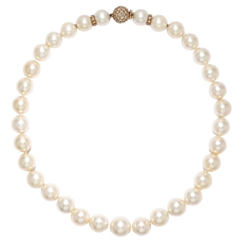 David Morris Gold Pearl Necklace with Diamond Clasp