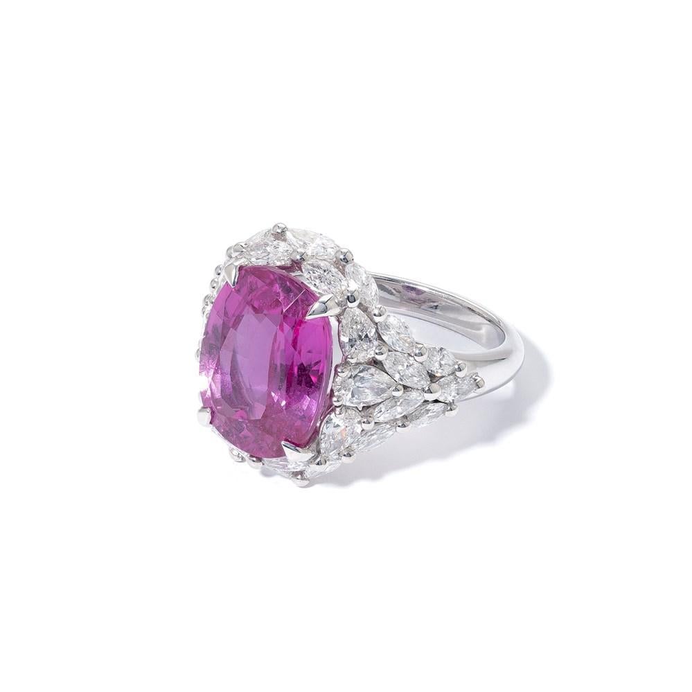 The House of David Morris, known as ‘The London Jeweller’, is famed for its use of the world’s most colourful gemstones, seen here in this exquisite pink sapphire and white diamond ring. 

The central gemstone is a wondrous 8.5 carat oval pink