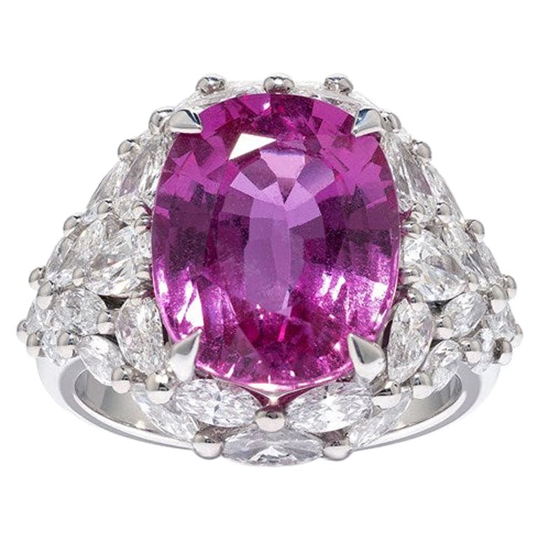 David Morris Bague cocktail en saphir rose ovale et diamants certifiés GRS de 8,54 carats