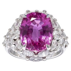 David Morris Bague cocktail en saphir rose ovale et diamants certifiés GRS de 8,54 carats