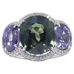 David Morris Multicolour Sapphire and White Diamond Oval Cocktail Ring