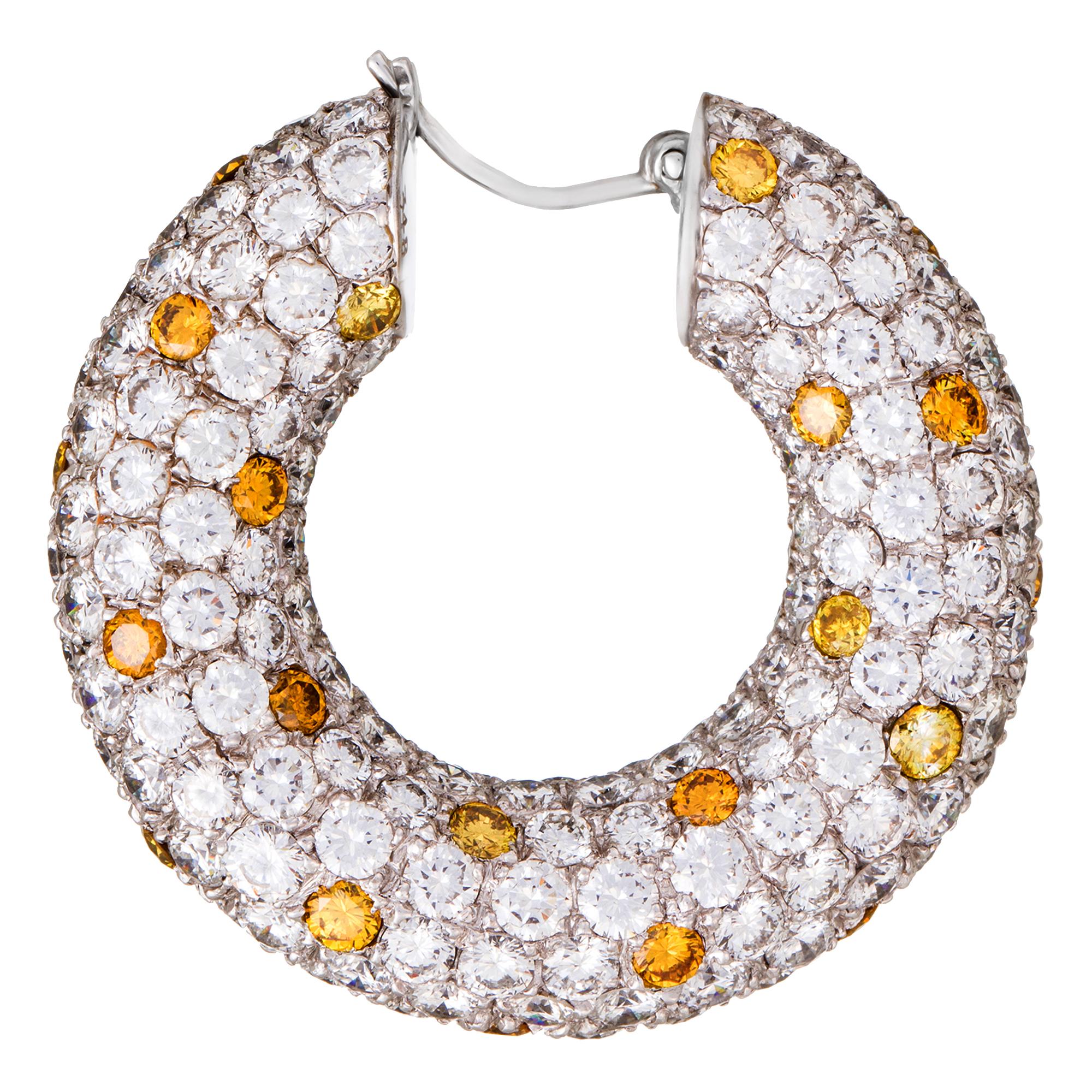 Round Cut David Morris Pave Diamond & Yellow Sapphire Set Hoop Earrings For Sale