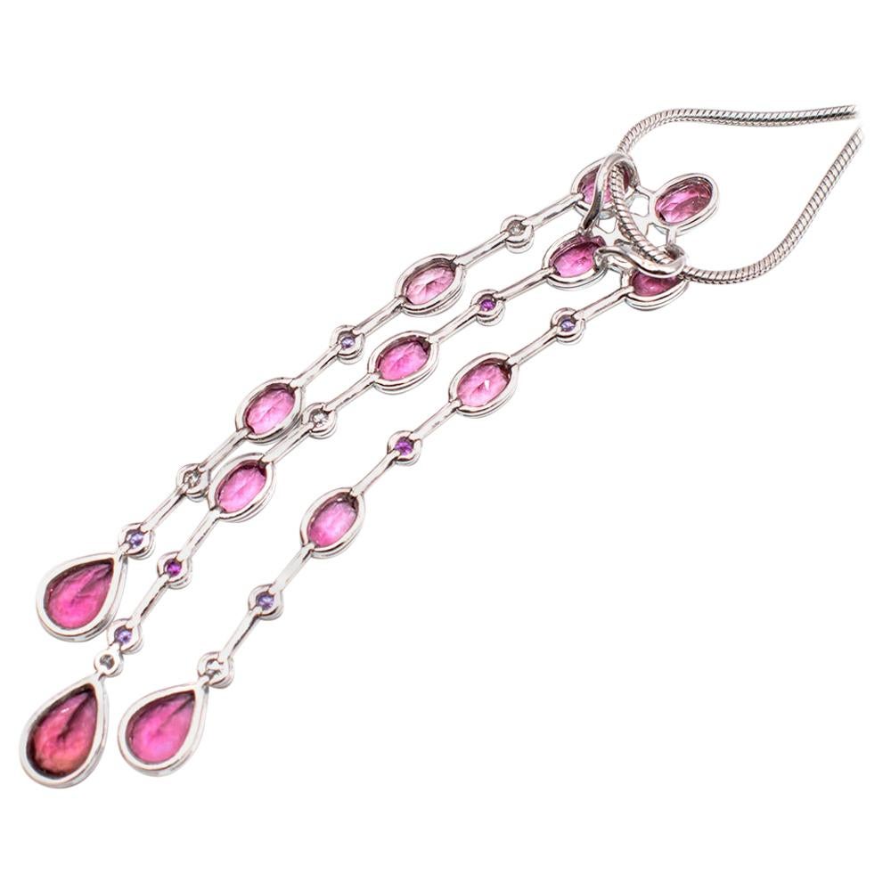 David Morris Pink Sapphire and Diamonds Platinum Pendant Necklace For Sale