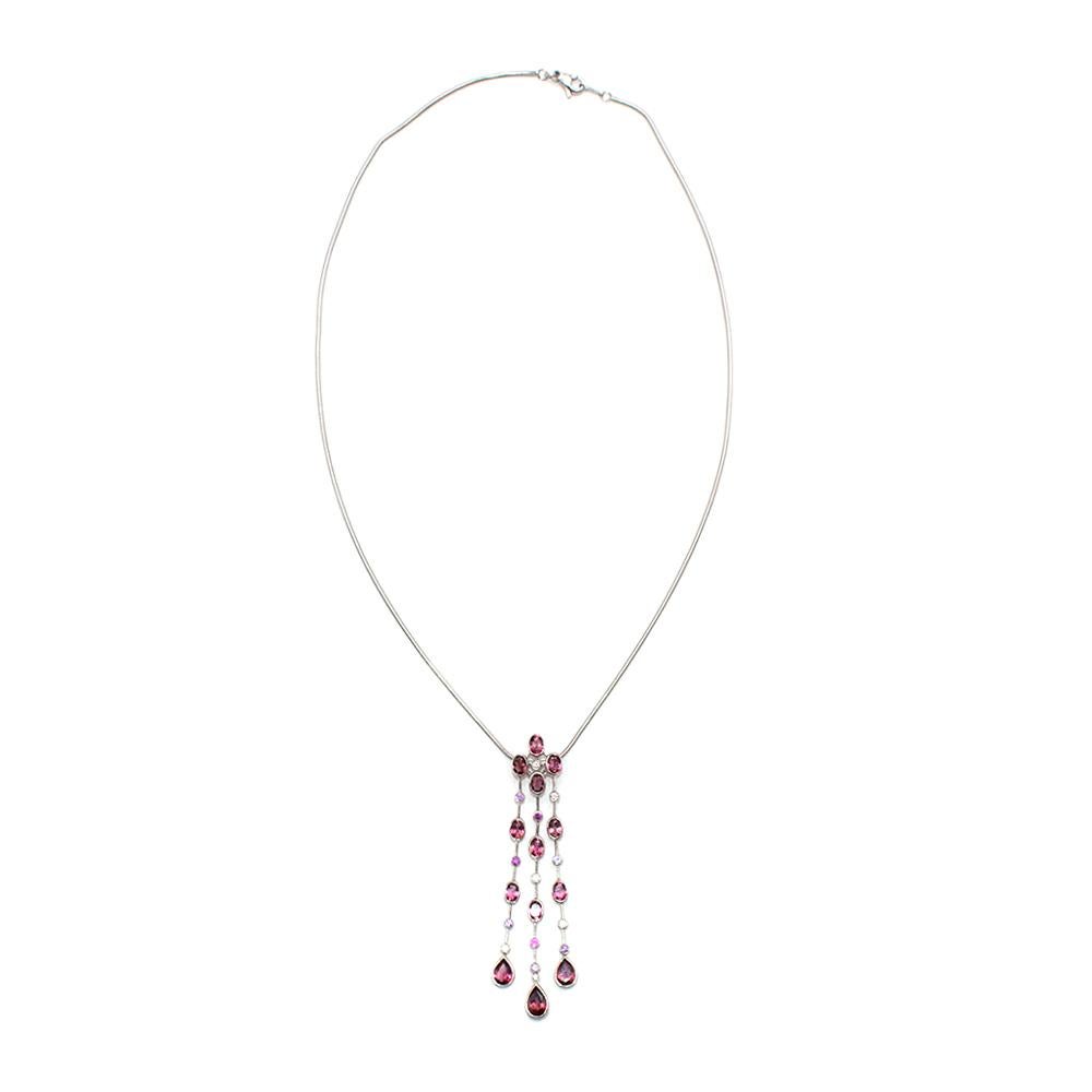 Round Cut David Morris Pink Sapphire and Diamonds Platinum Pendant Necklace For Sale