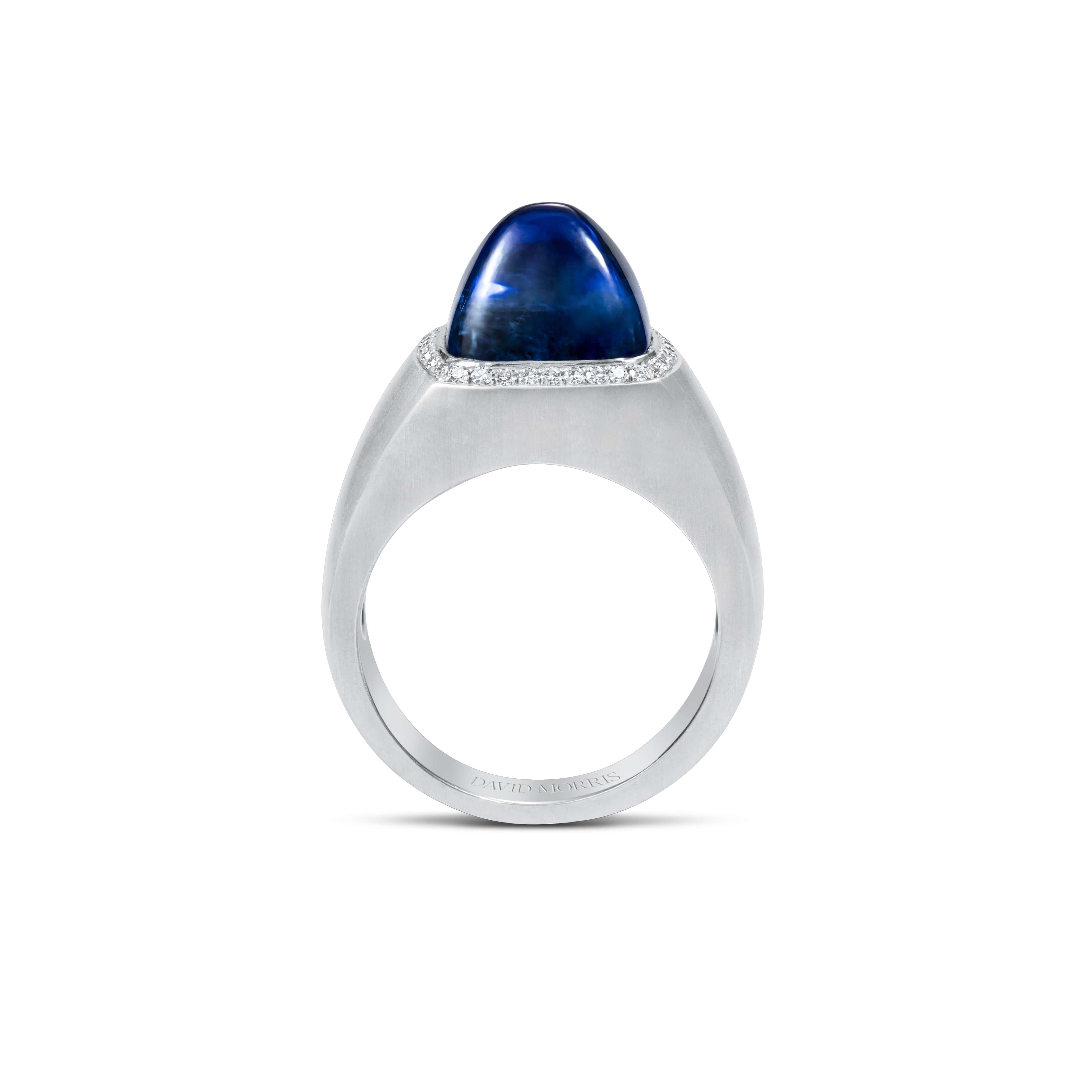 Art Deco David Morris Platinum 12.15 Carat Blue Sapphire Cocktail Ring For Sale