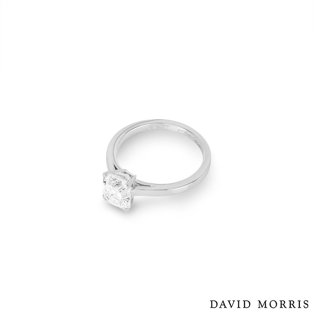 David Morris Platinum Emerald Cut Engagement Solitaire Ring 1.73ct D/VS2 GIA In Excellent Condition For Sale In London, GB