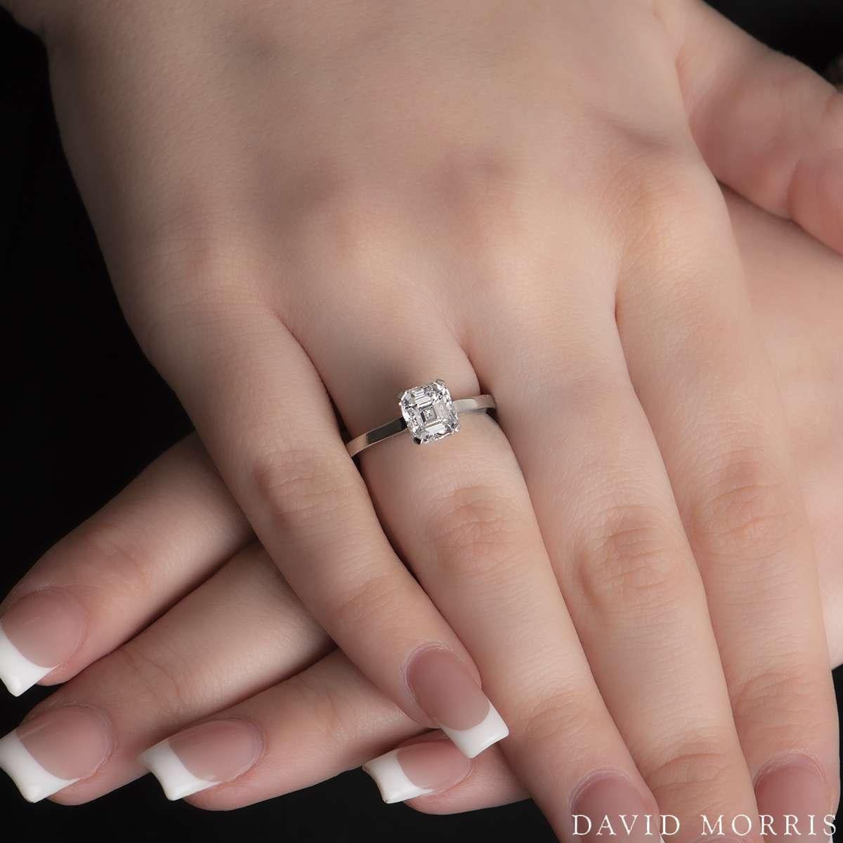 Women's David Morris Platinum Emerald Cut Engagement Solitaire Ring 1.73ct D/VS2 GIA For Sale
