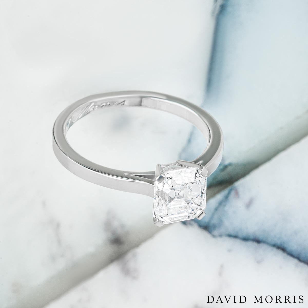 David Morris Platinum Emerald Cut Engagement Solitaire Ring 1.73ct D/VS2 GIA For Sale 2
