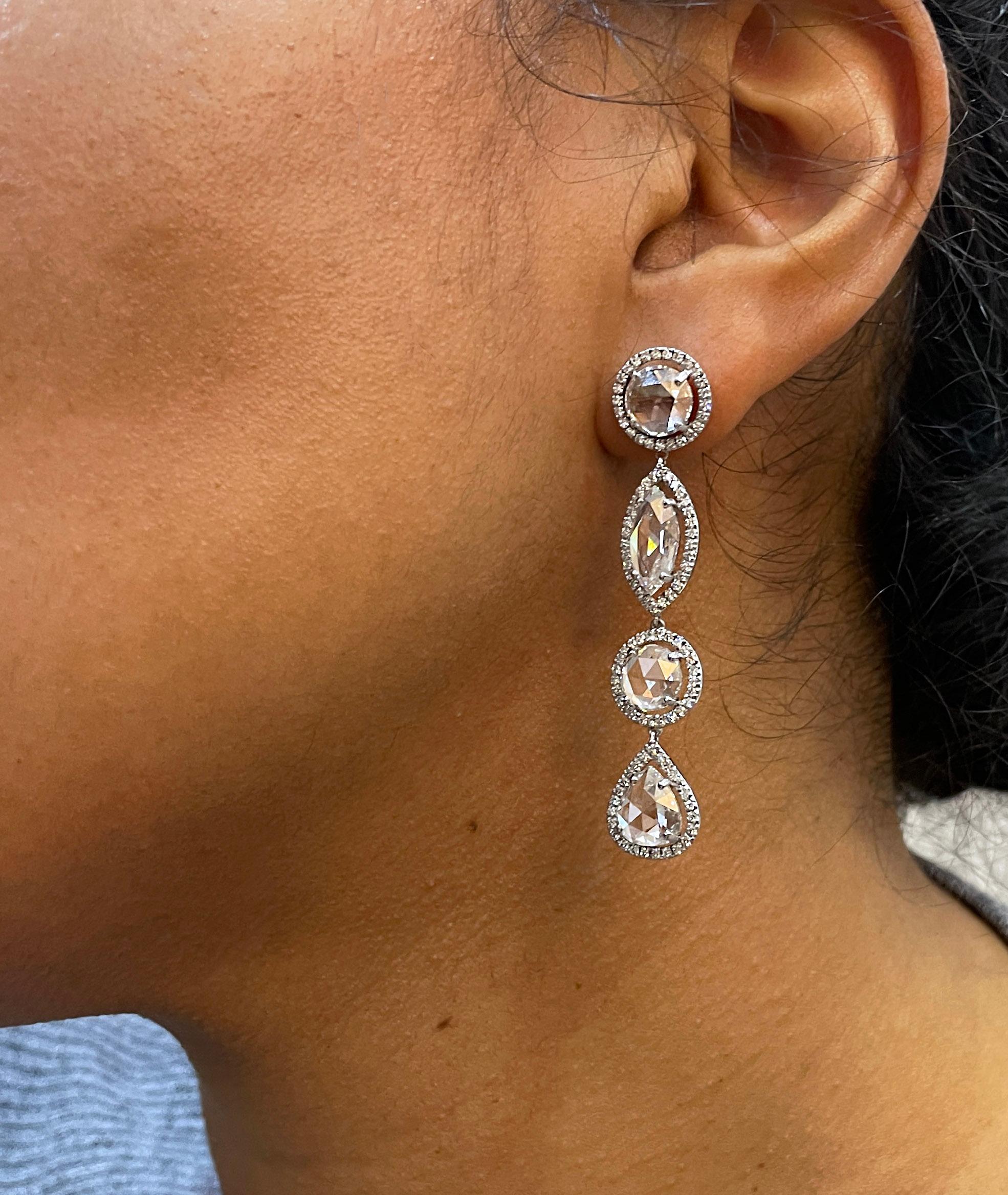 David Morris Rose Cut Diamond Platinum Drop Earrings In Excellent Condition For Sale In London, GB