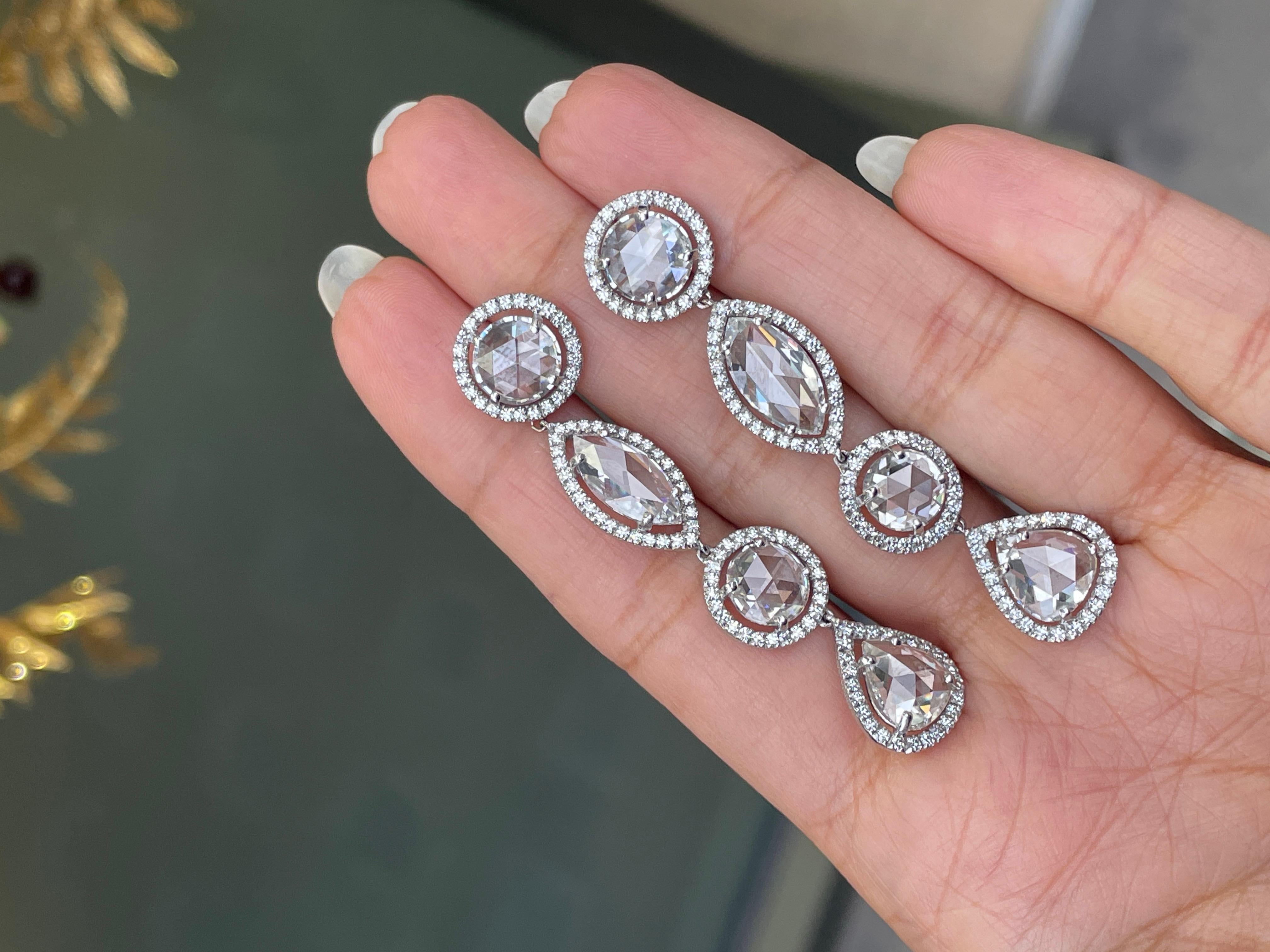 Women's David Morris Rose Cut Diamond Platinum Drop Earrings For Sale