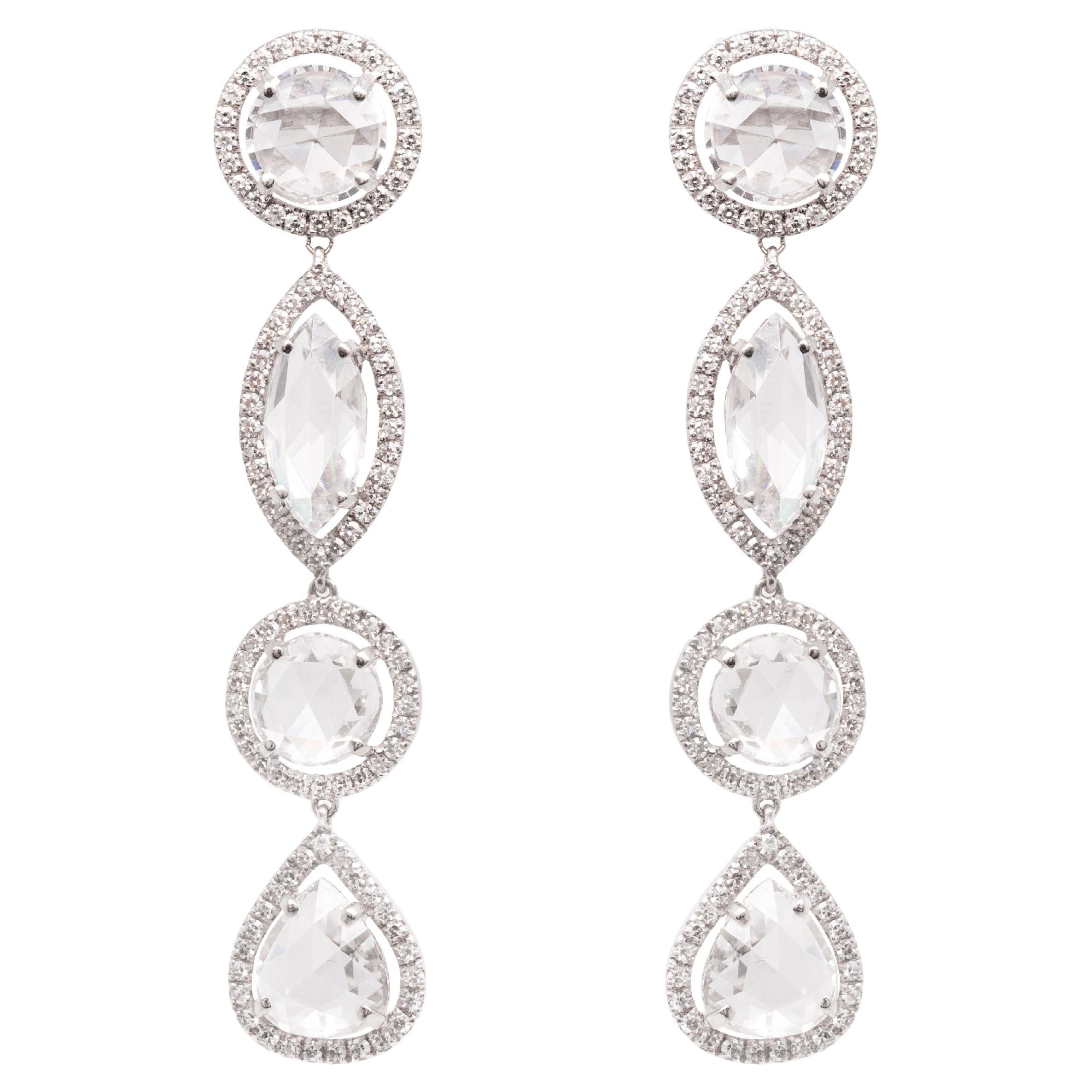David Morris Rose Cut Diamond Platinum Drop Earrings For Sale