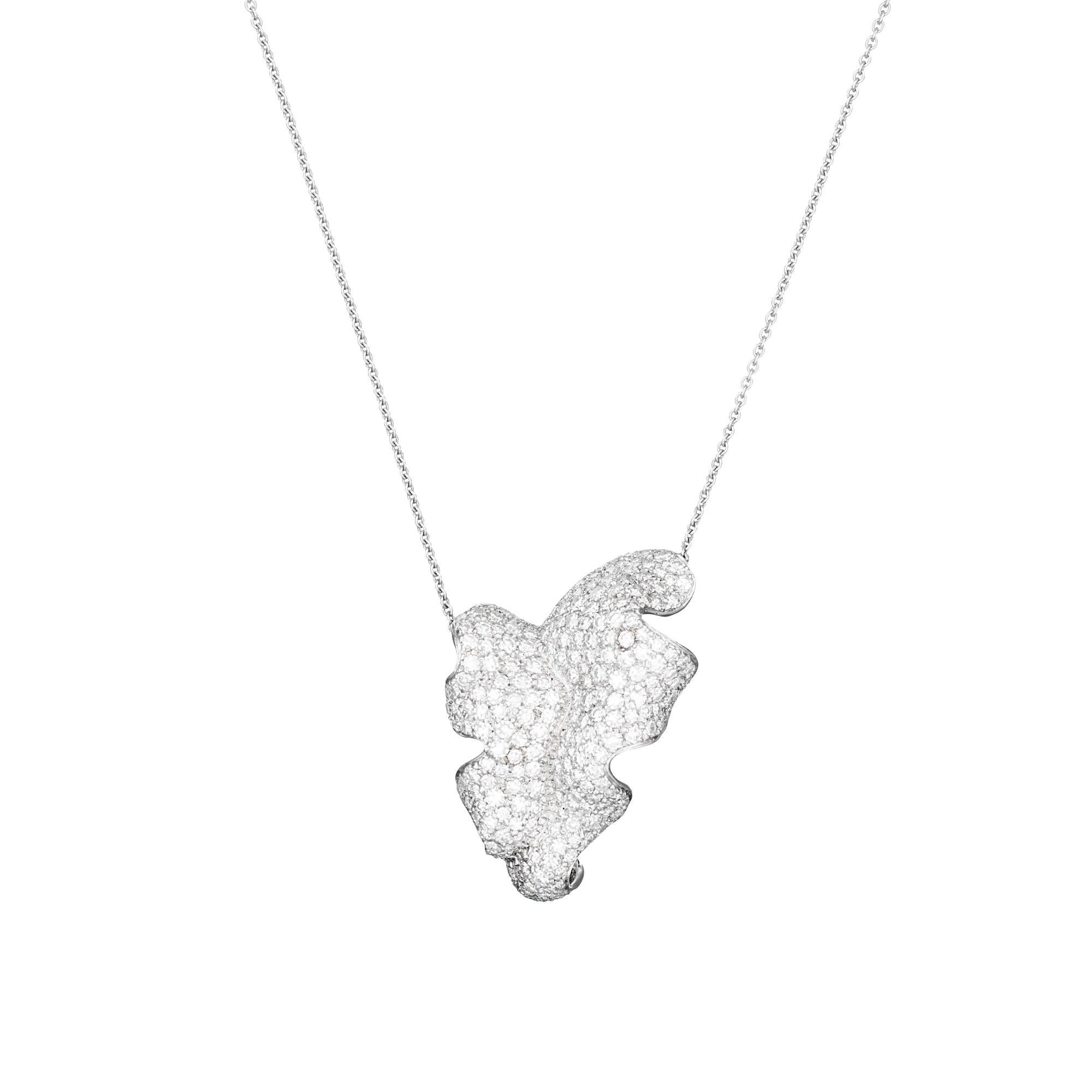 Art Deco David Morris Rose Cut White Diamond Leaf Pendant For Sale