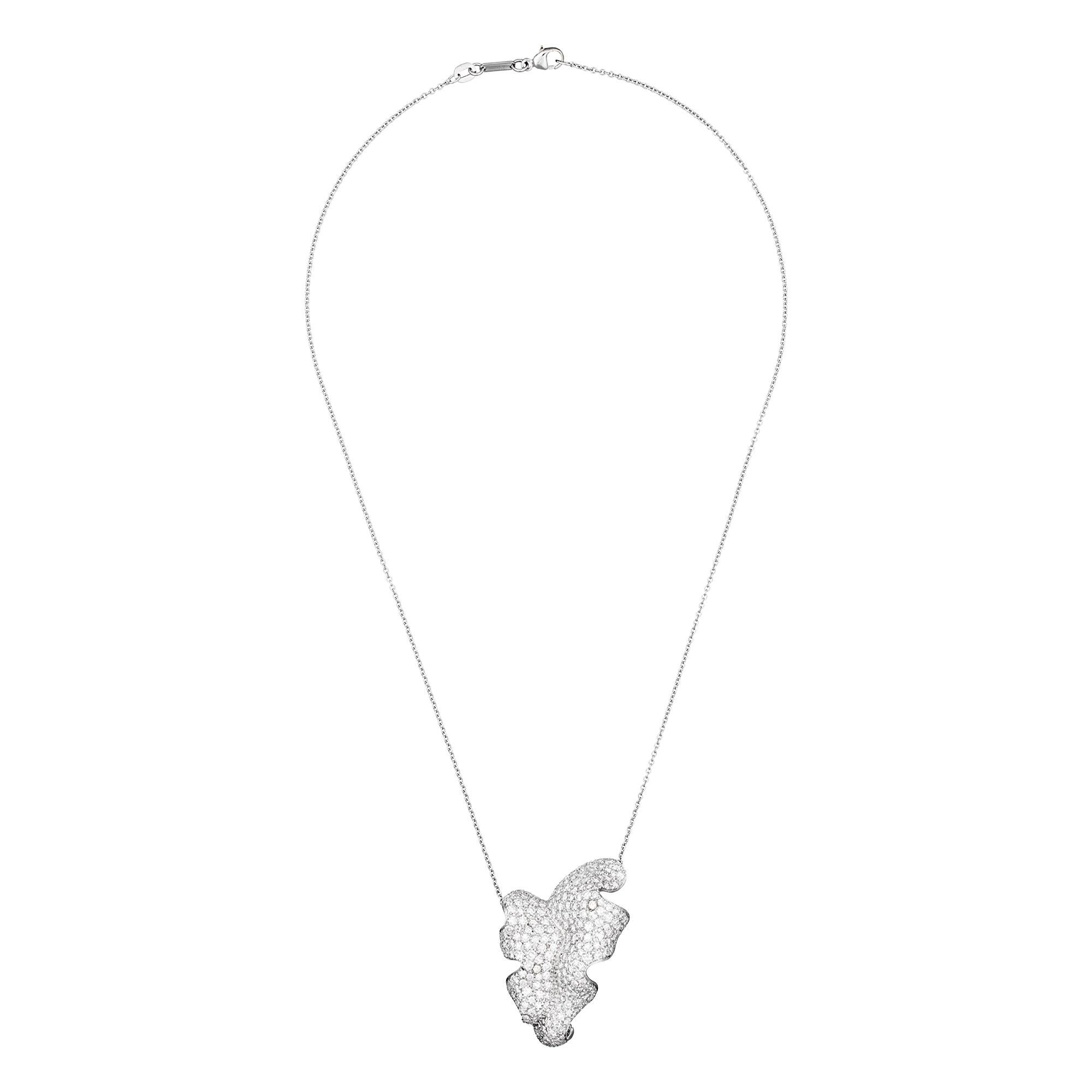 David Morris Rose Cut White Diamond Leaf Pendant In New Condition For Sale In London, GB