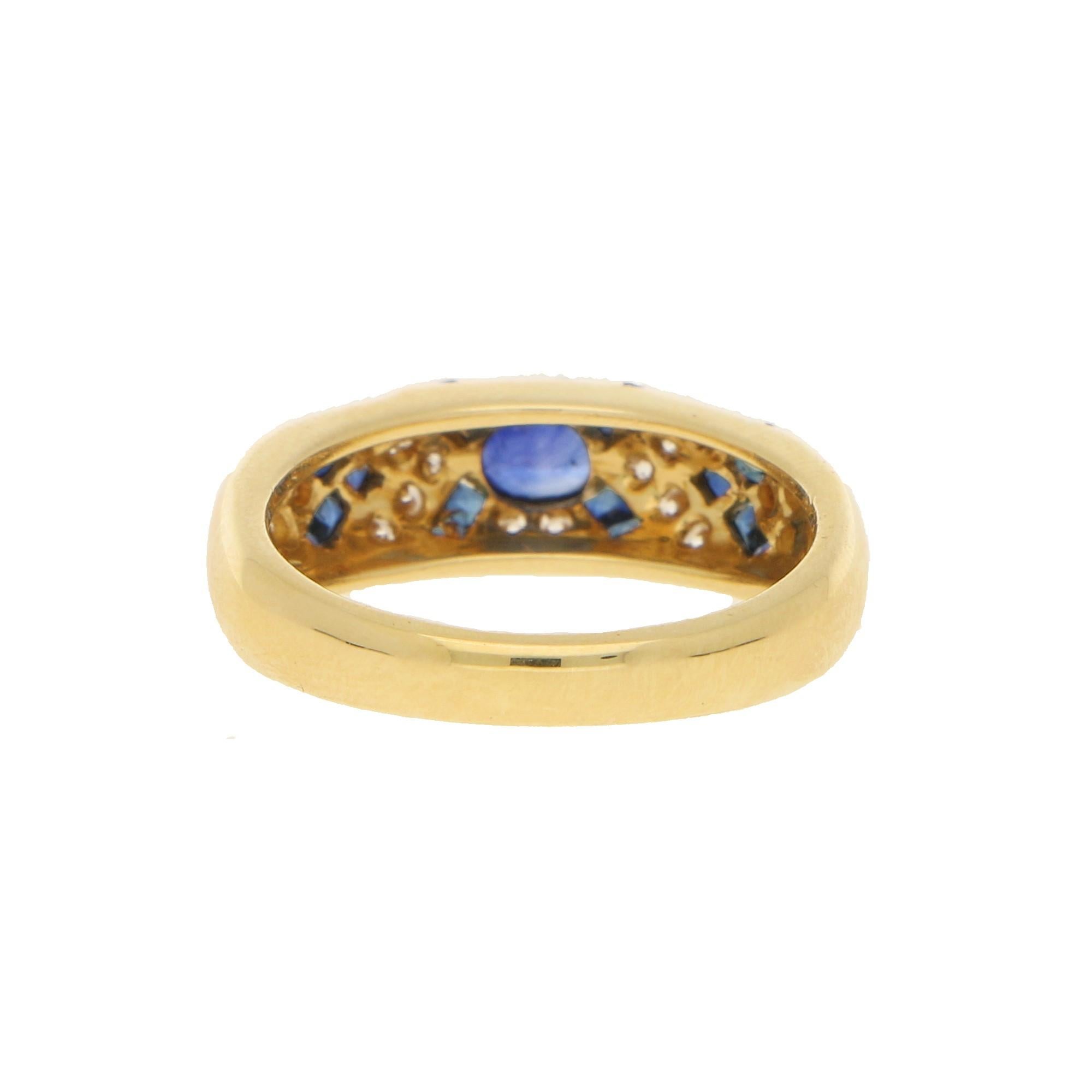 Women's or Men's David Morris Sapphire and Diamond Ring in 18 Carat Yellow Gold