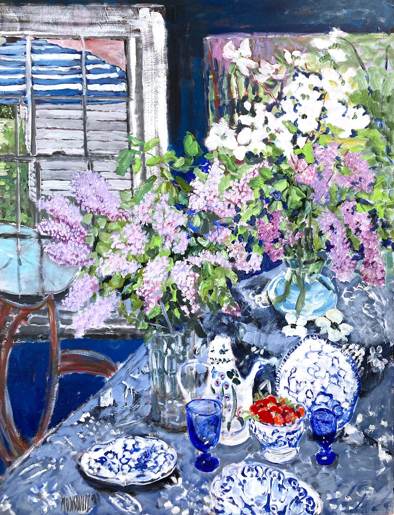  David Moskovitz Landscape Painting - "Table Set for the Afternoon" American 20th Century Still Life Canvas Painting