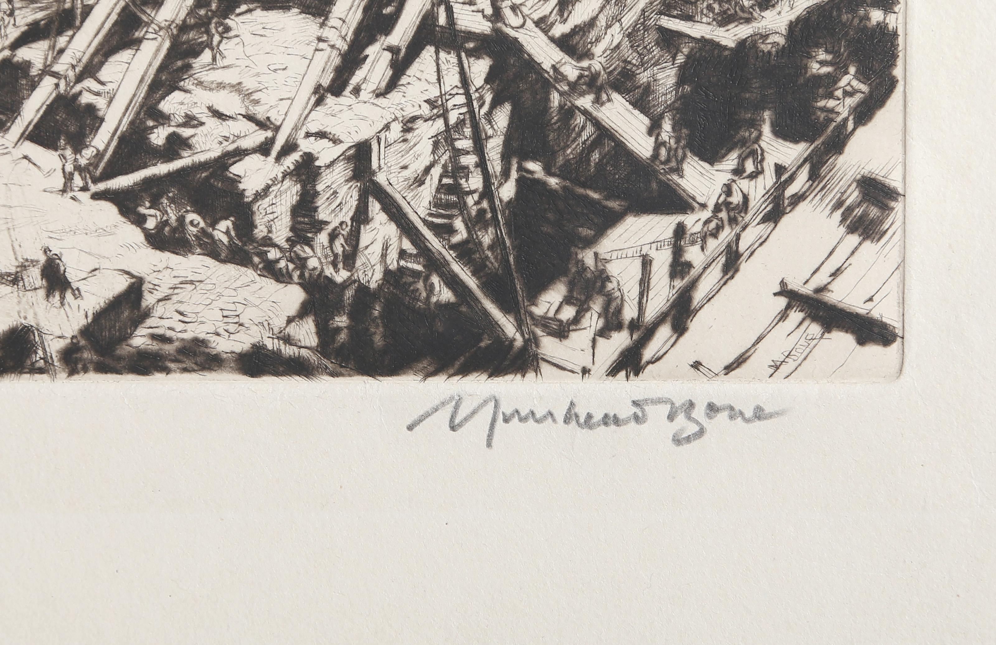 Manhattan Excavation, Signed Etching by David Muirhead Bone For Sale 2