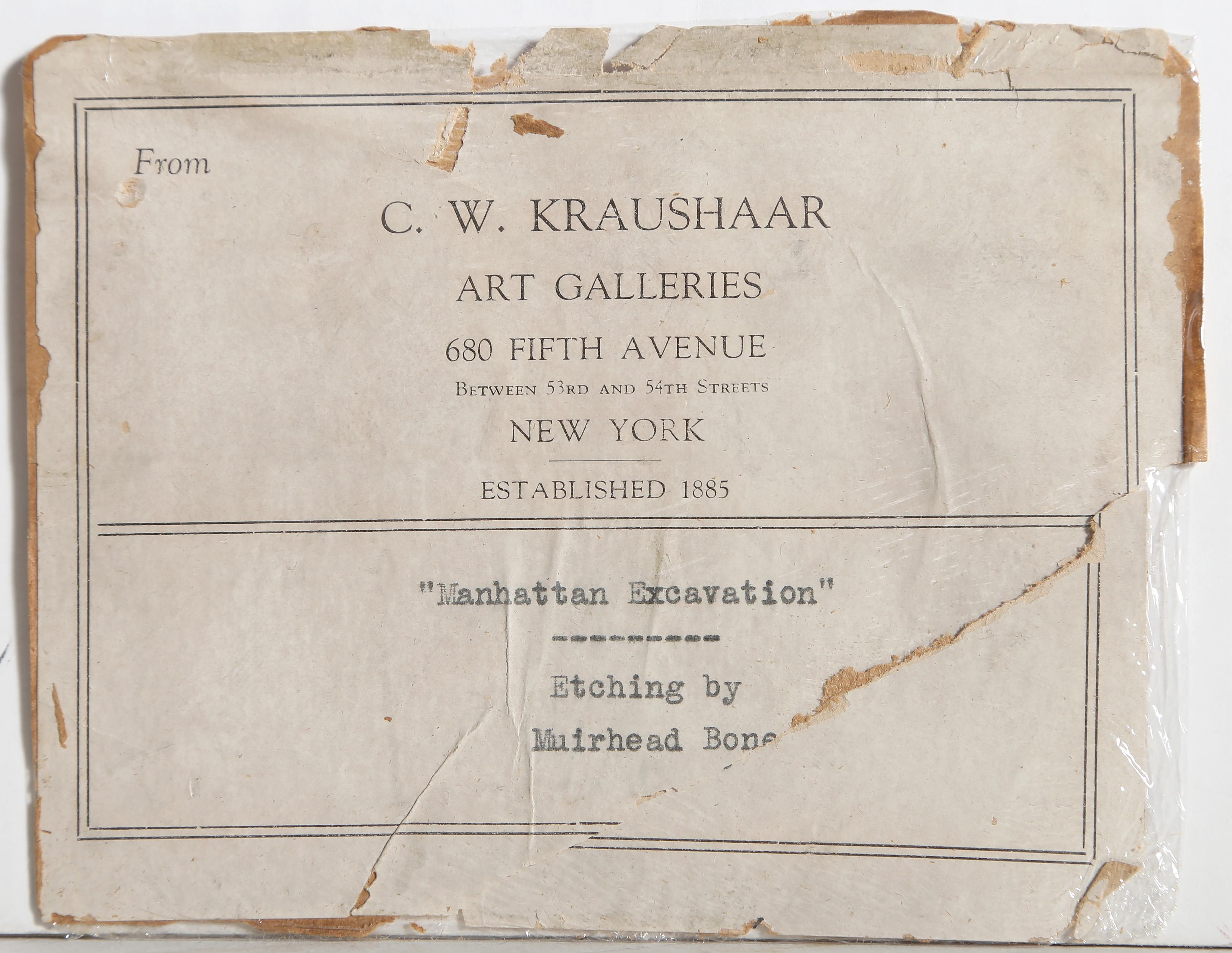 Manhattan Excavation, Signed Etching by David Muirhead Bone For Sale 3