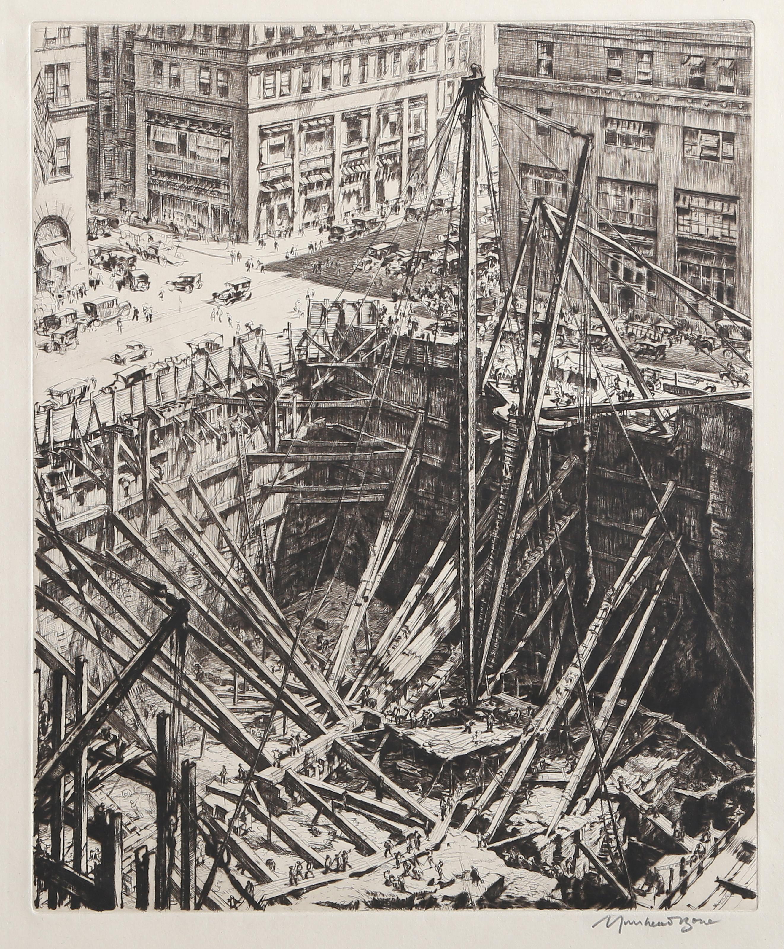 Manhattan Excavation, Signed Etching by David Muirhead Bone