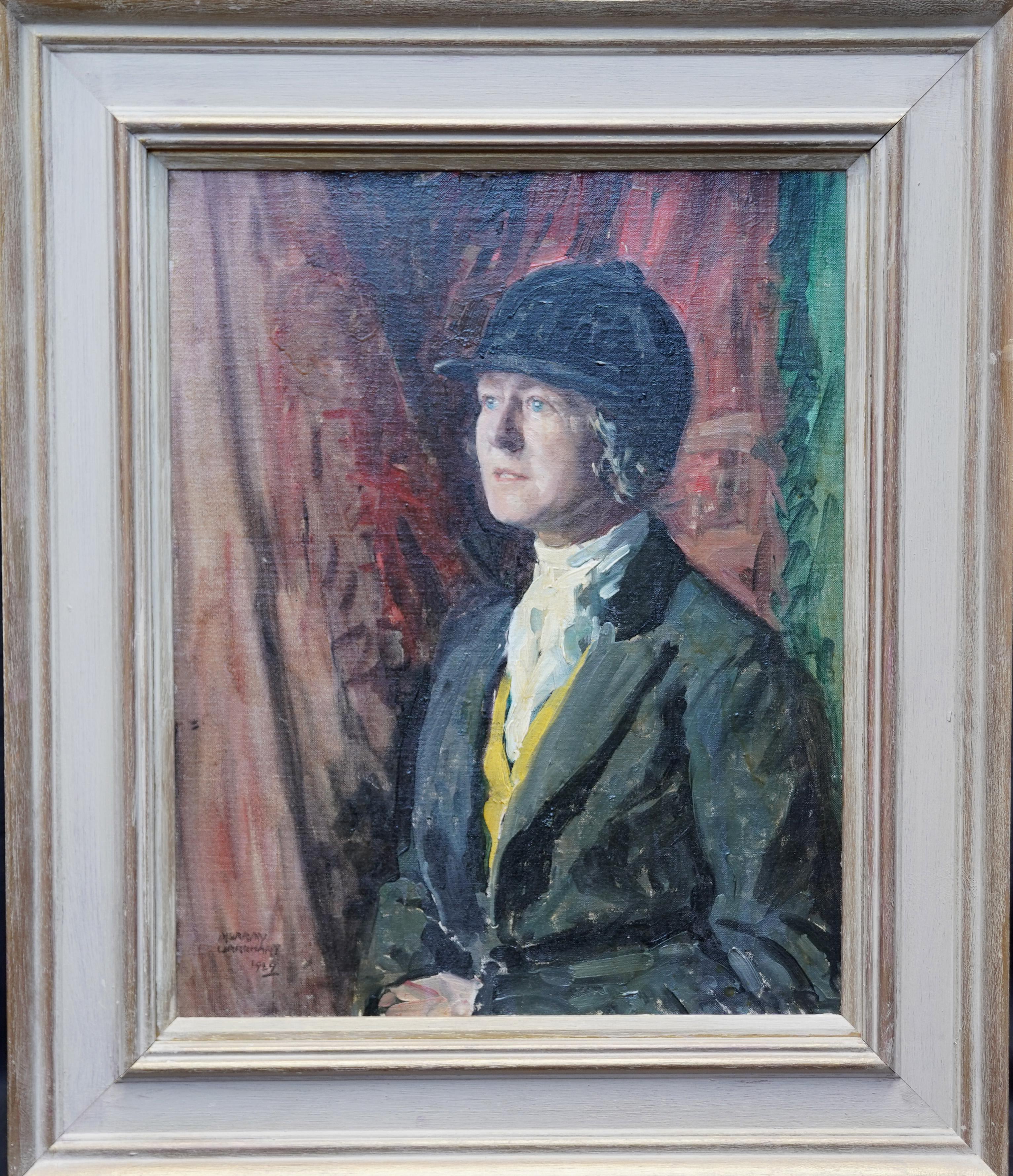 David Murray Urquhart Portrait Painting - Hunting Lady - British thirties art female portrait oil painting horse riding