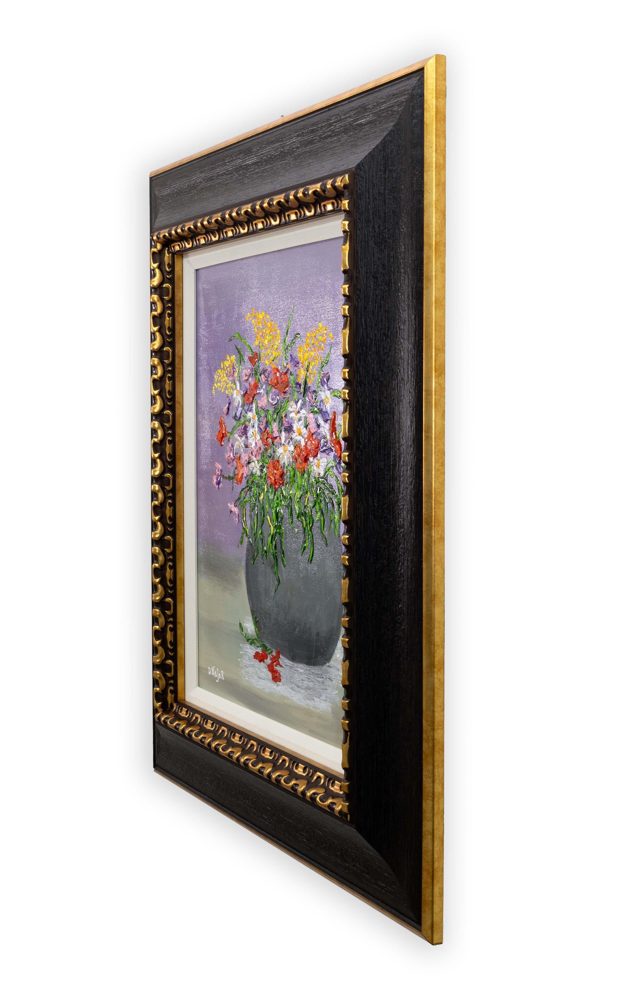 David Najar Flower Base Signed Contemporary Unique Oil Painting Canvas Framed im Angebot 4
