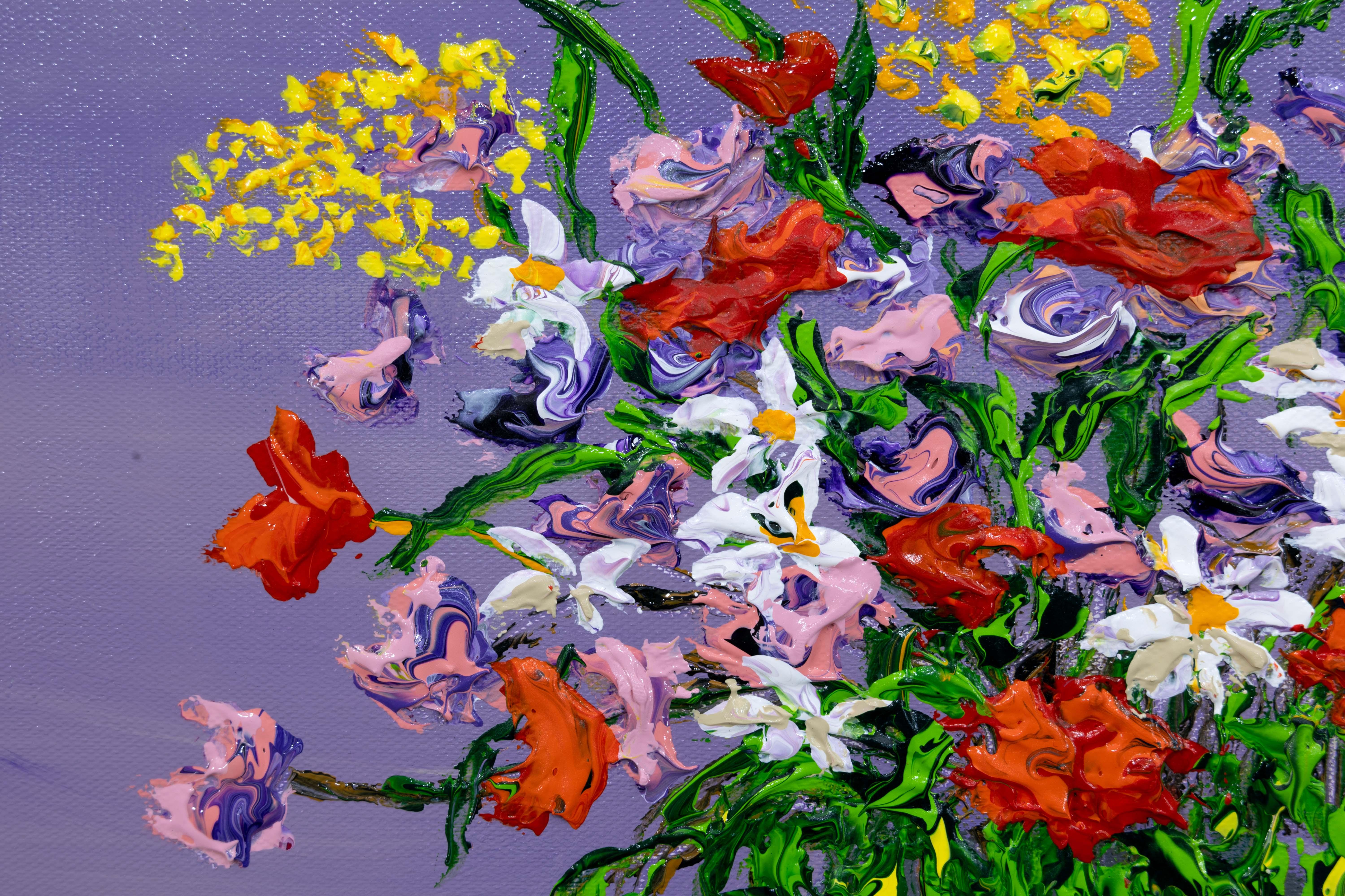 David Najar Flower Base Signed Contemporary Unique Oil Painting Canvas Framed im Zustand „Gut“ im Angebot in Keego Harbor, MI