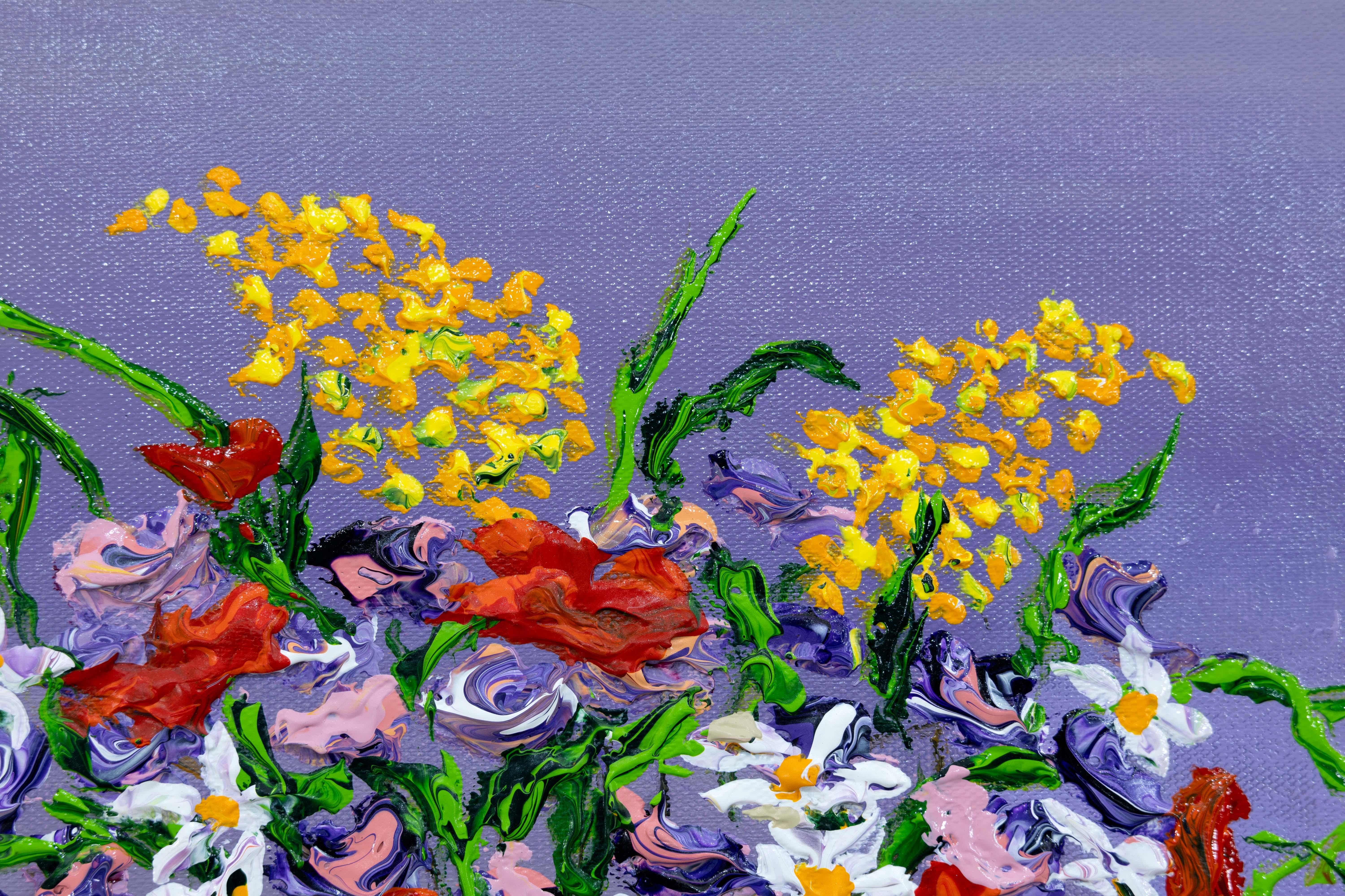 David Najar Flower Base Signed Contemporary Unique Oil Painting Canvas Framed (21. Jahrhundert und zeitgenössisch) im Angebot